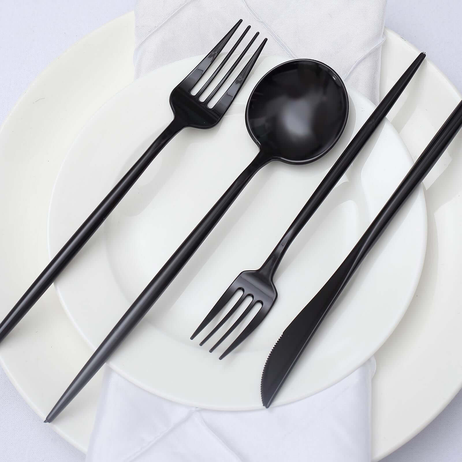 50-Pack Plastic Utensil Set Black - Heavy Duty Premium Disposable Sleek Flatware - Image 2