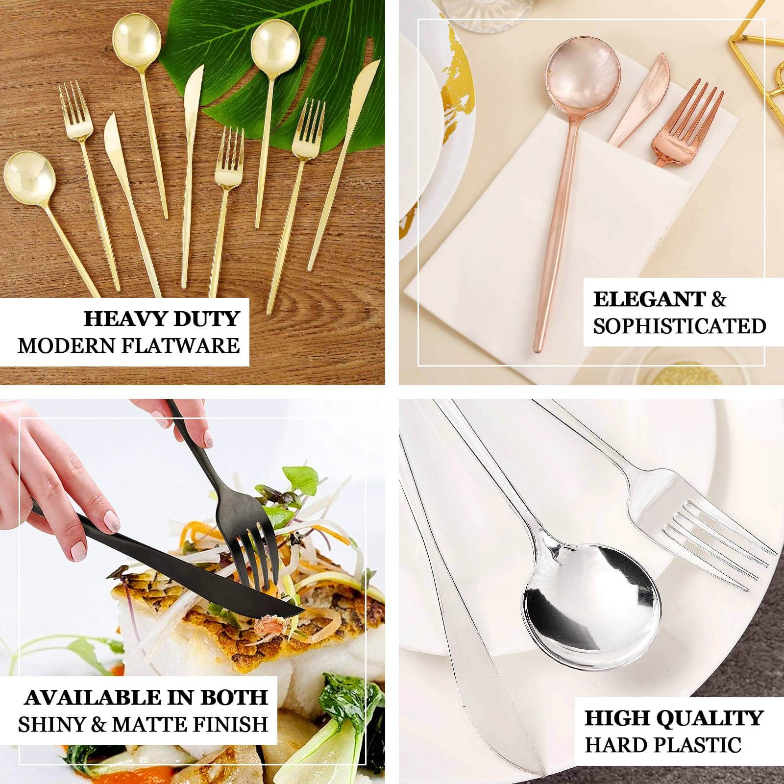 50-Pack Plastic Utensil Set Black - Heavy Duty Premium Disposable Sleek Flatware - Image 4