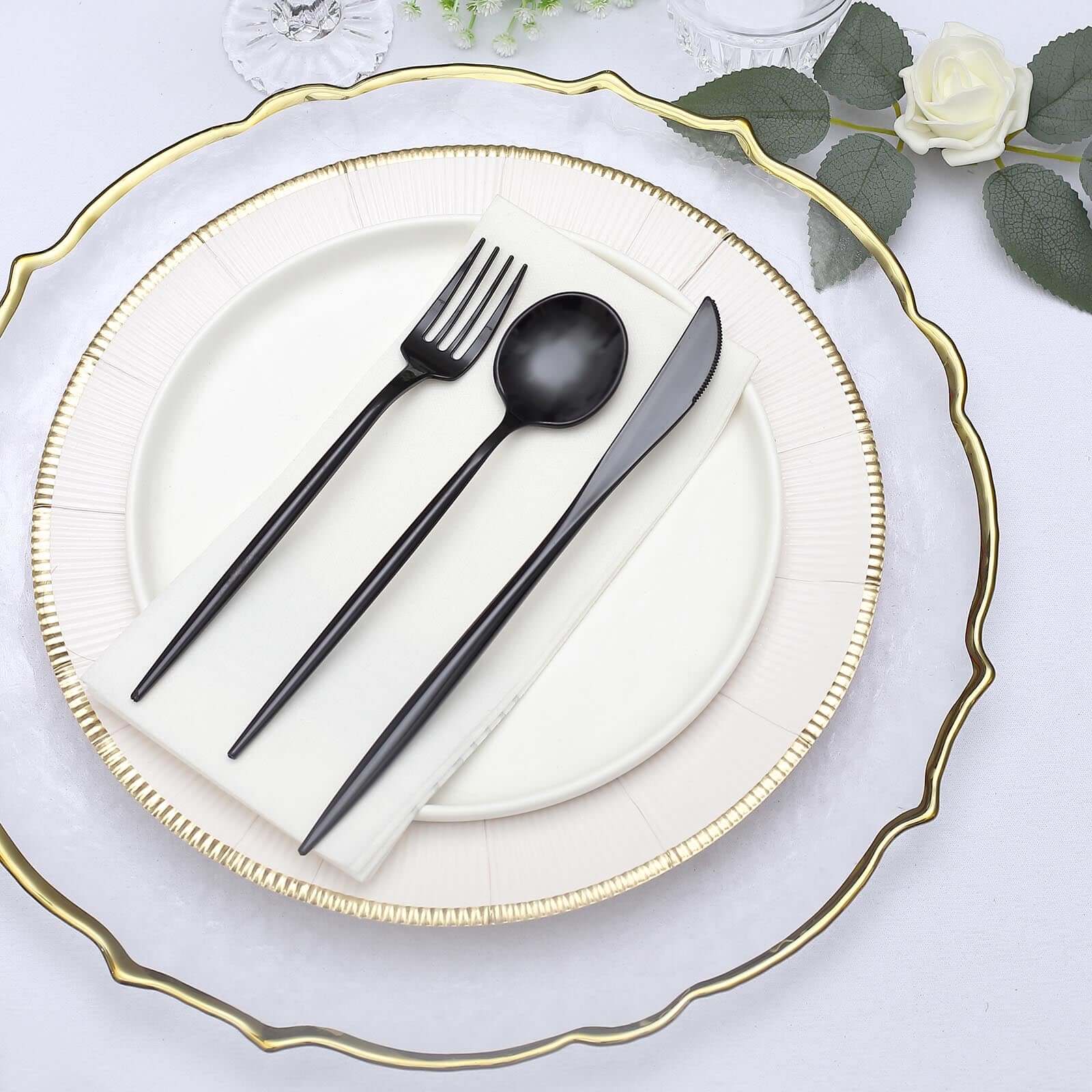 50-Pack Plastic Utensil Set Black - Heavy Duty Premium Disposable Sleek Flatware - Image 7