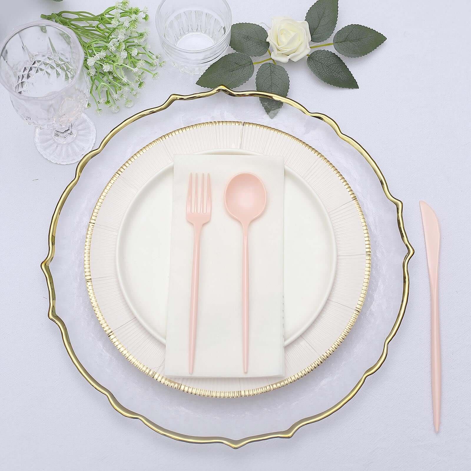 50-Pack Plastic Utensil Set Blush Pink - Heavy Duty Premium Disposable Sleek Flatware - Image 8