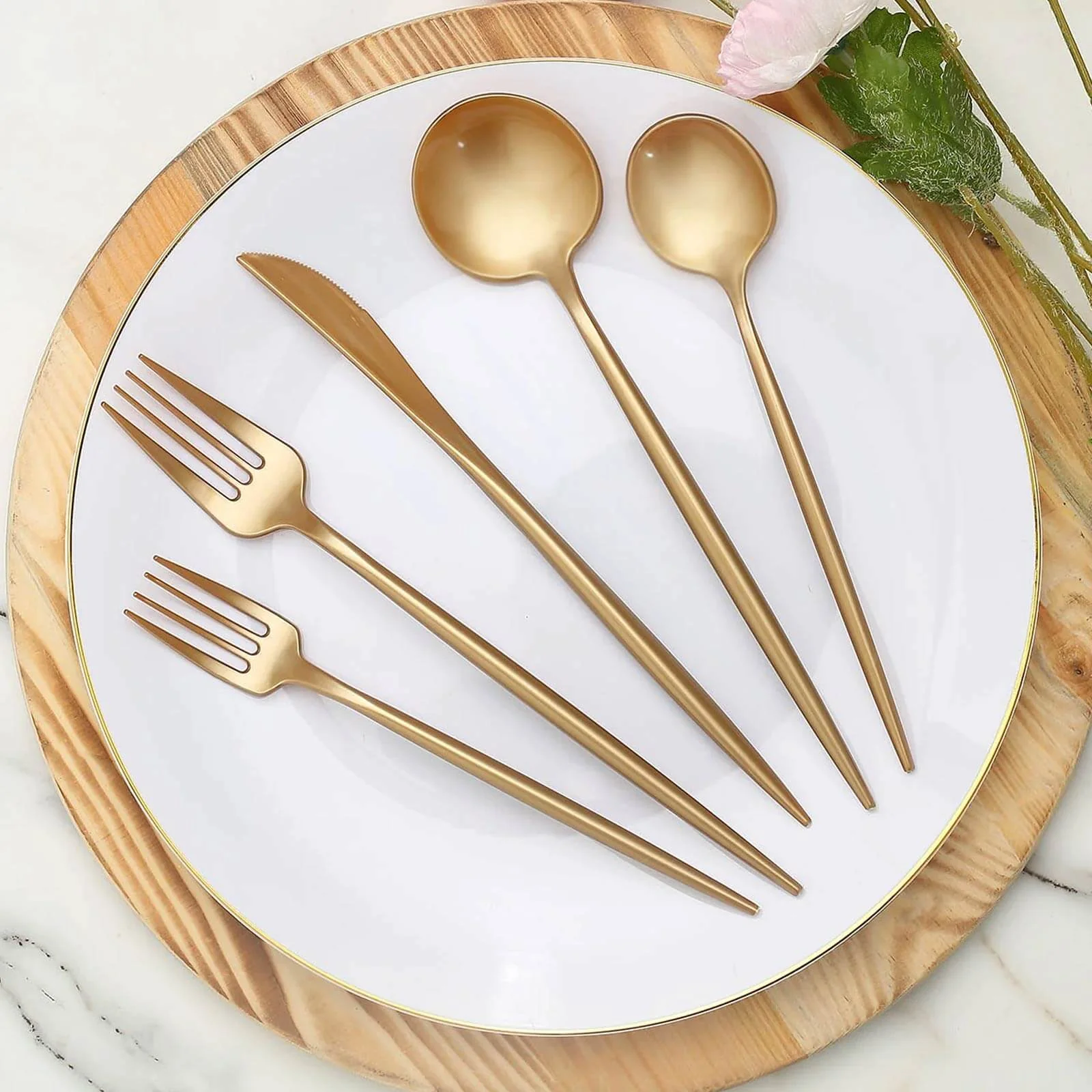 50-Pack Plastic Utensil Set Gold - Heavy Duty Premium Disposable Sleek Flatware