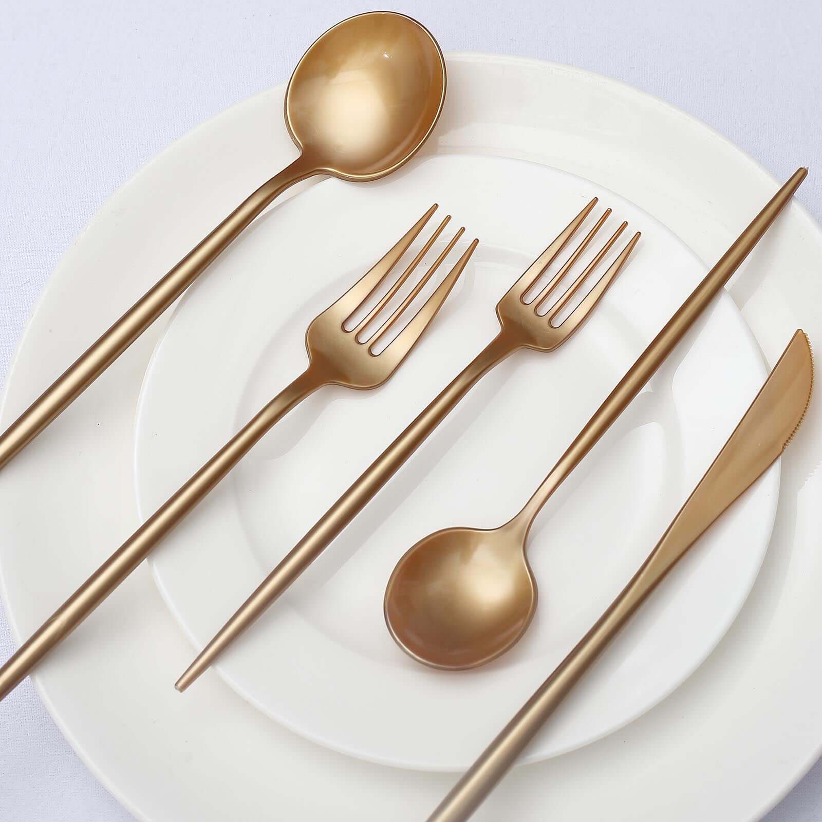 50-Pack Plastic Utensil Set Gold - Heavy Duty Premium Disposable Sleek Flatware - Image 3