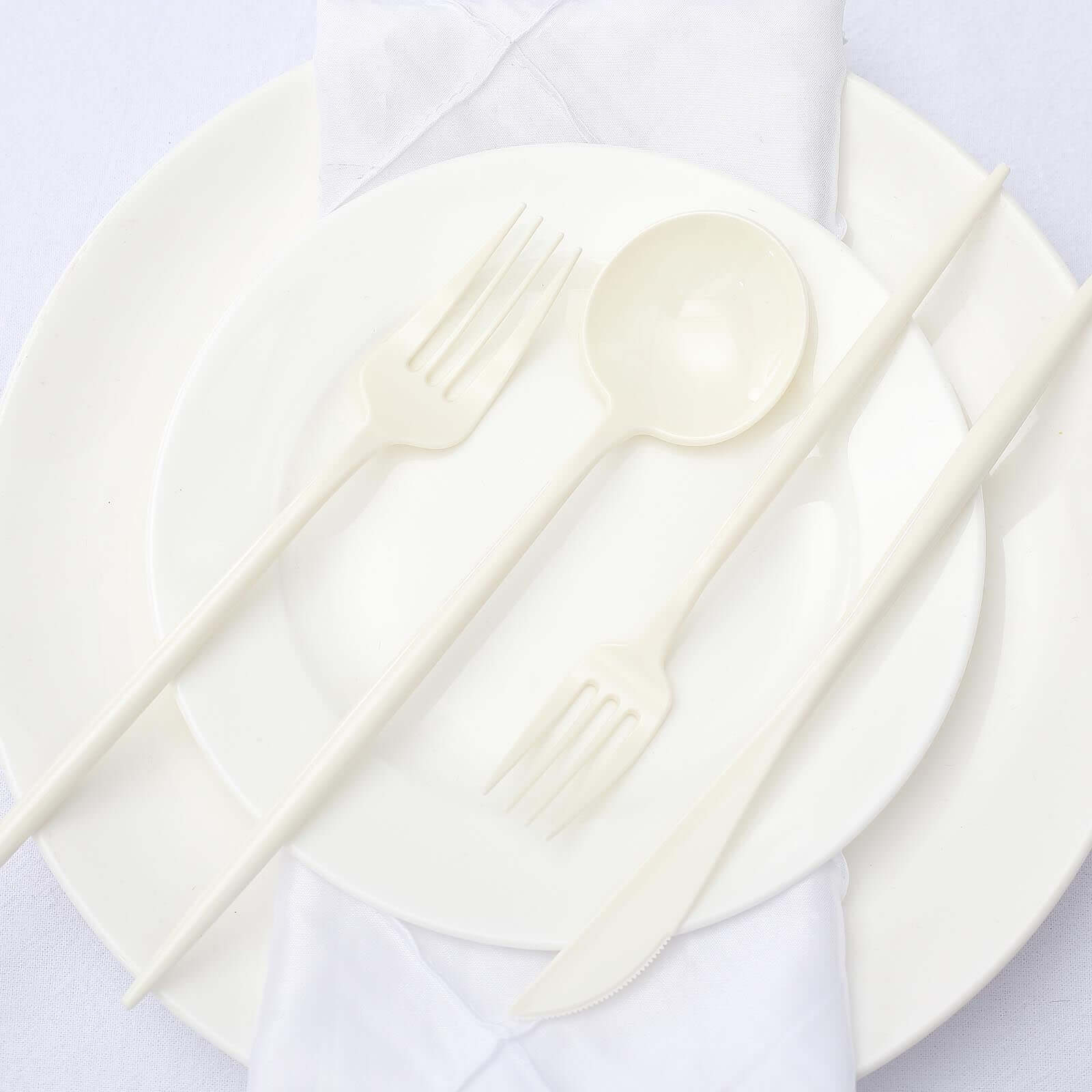 50-Pack Plastic Utensil Set Ivory - Heavy Duty Premium Disposable Sleek Flatware - Image 2