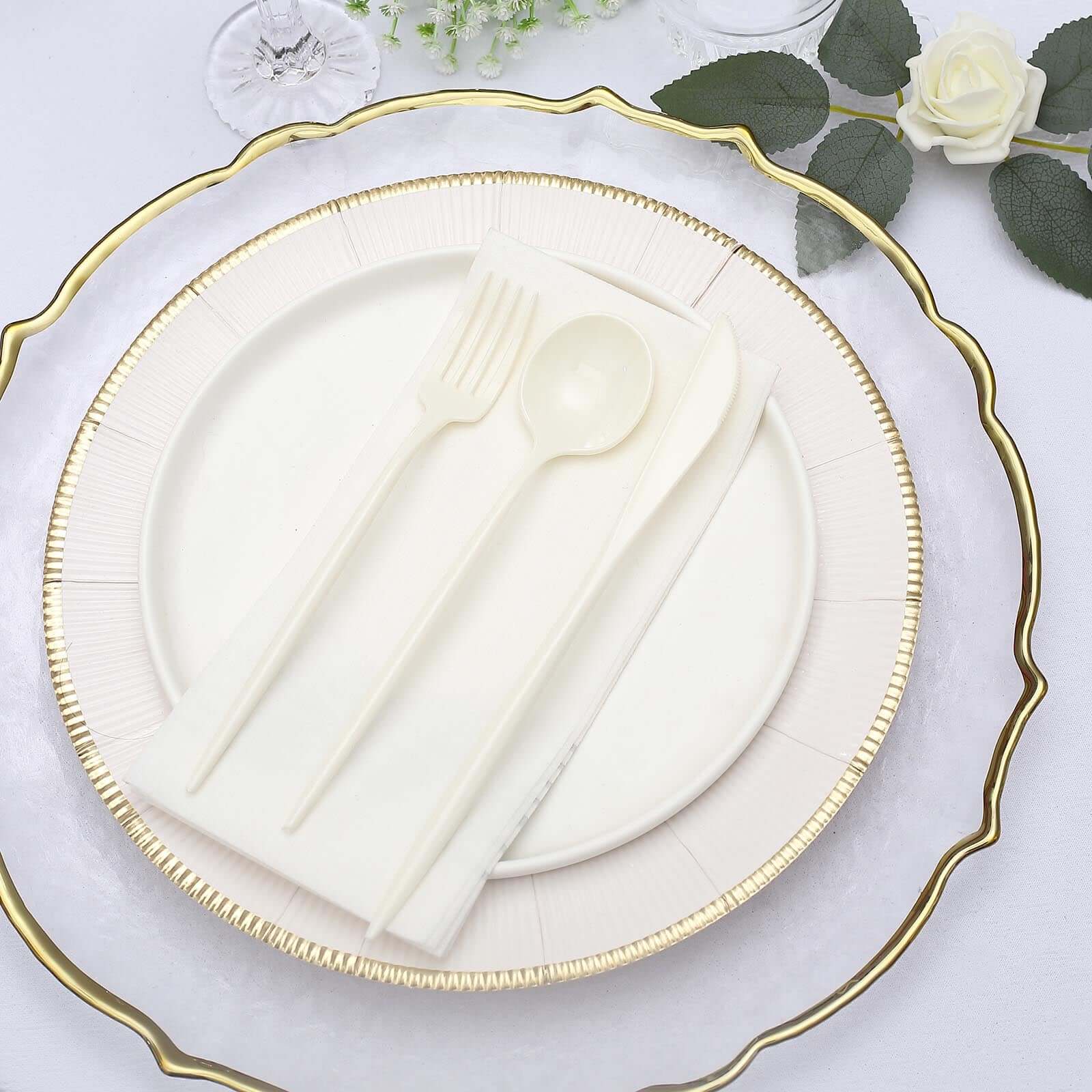 50-Pack Plastic Utensil Set Ivory - Heavy Duty Premium Disposable Sleek Flatware - Image 7