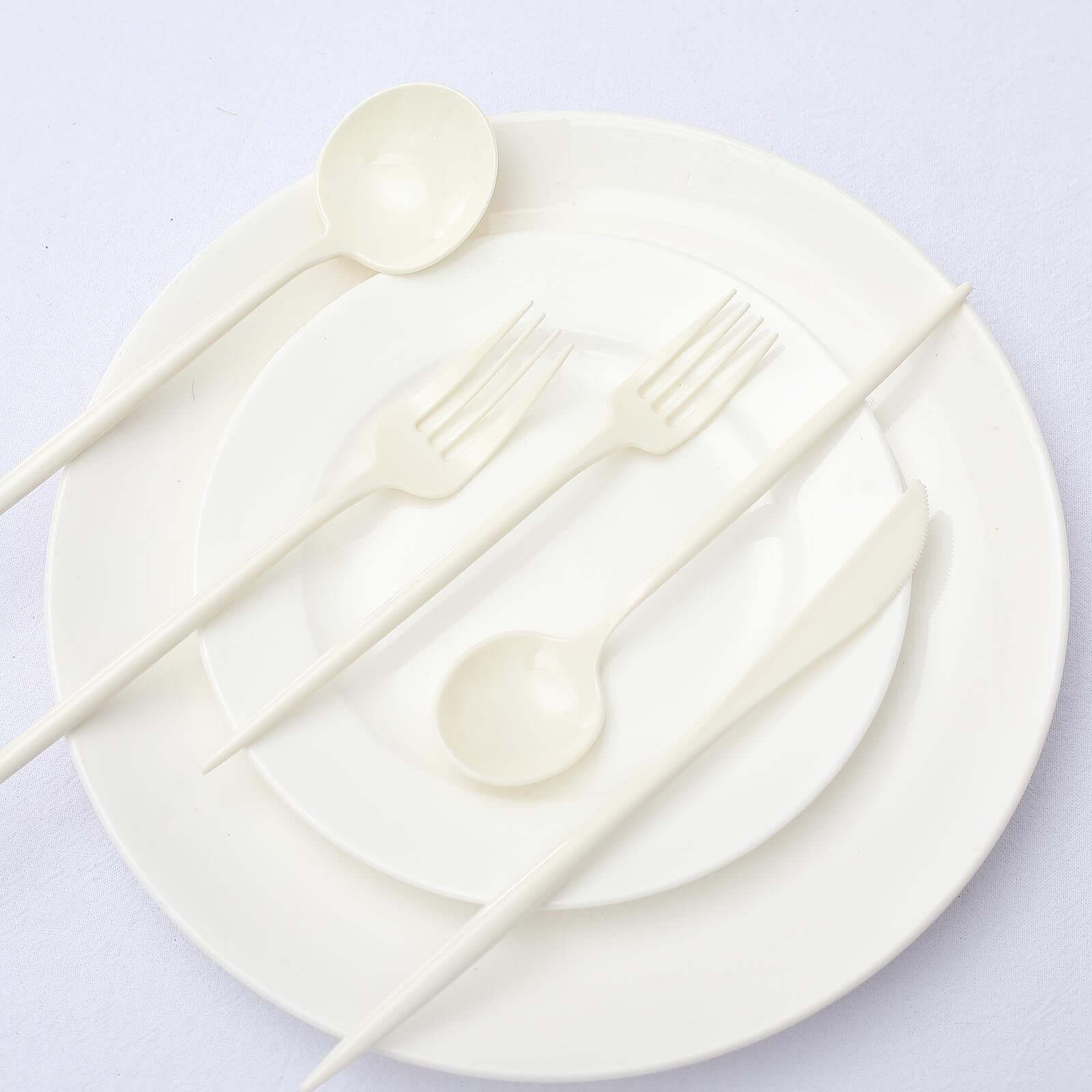 50-Pack Plastic Utensil Set Ivory - Heavy Duty Premium Disposable Sleek Flatware - Image 8