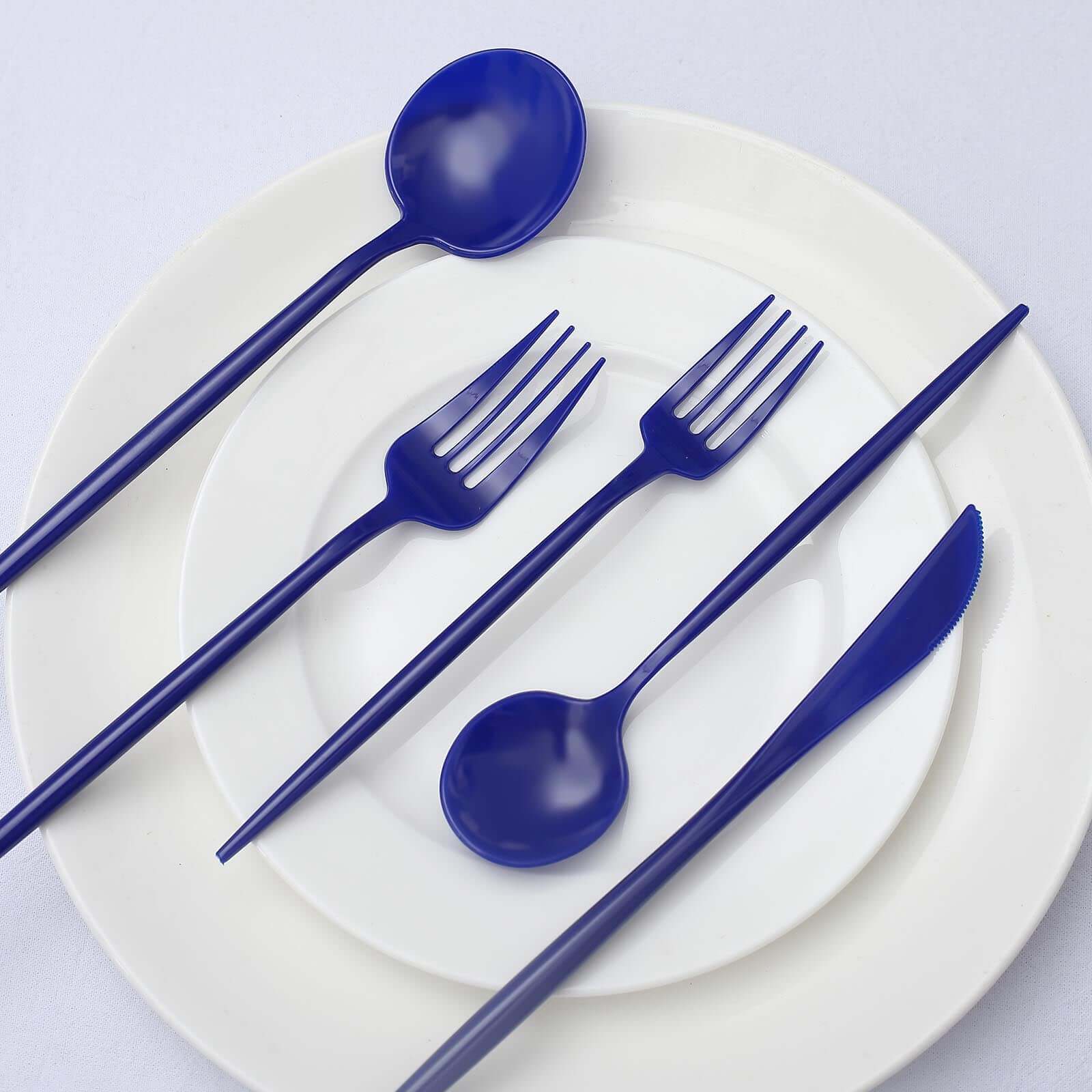 50-Pack Plastic Utensil Set Royal Blue - Heavy Duty Premium Disposable Sleek Flatware - Image 8