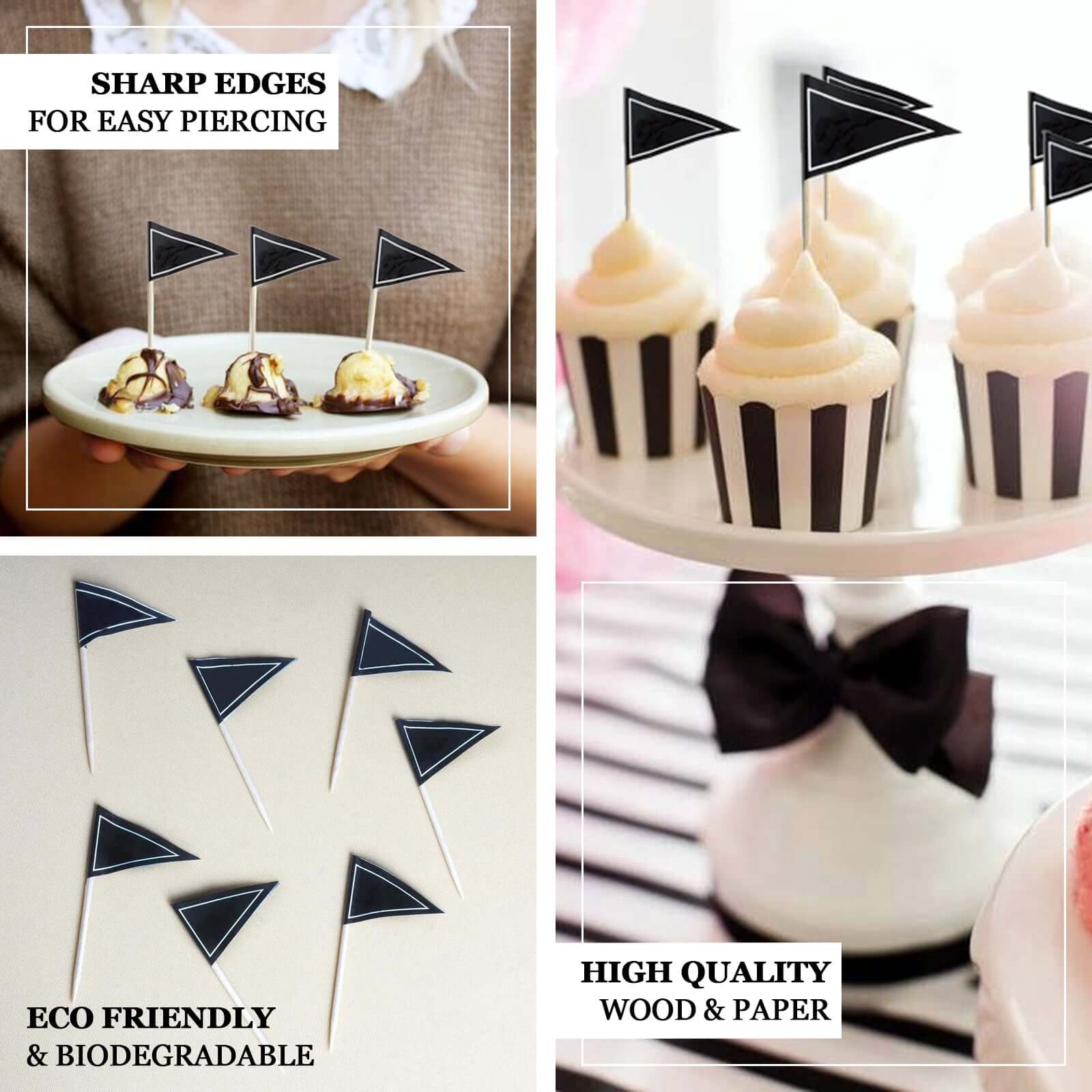 50-Pack Triangle Flag Topper Picks 3" Black - Cupcake, Cocktail, and Food Decoration for Parties & Events - Image 4