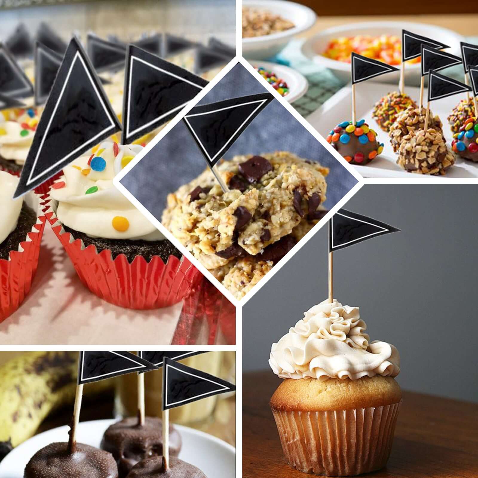 50-Pack Triangle Flag Topper Picks 3" Black - Cupcake, Cocktail, and Food Decoration for Parties & Events - Image 5