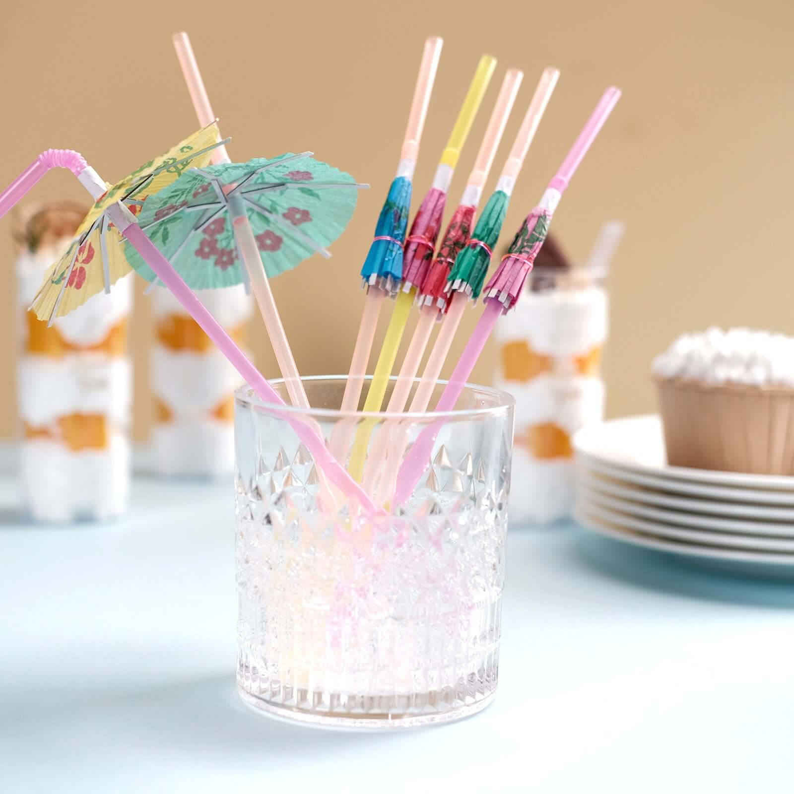 50-Pack Umbrella Drinking Straws 10" Multi-Colored - Perfect for Luau Pool Party Drinks - Image 2