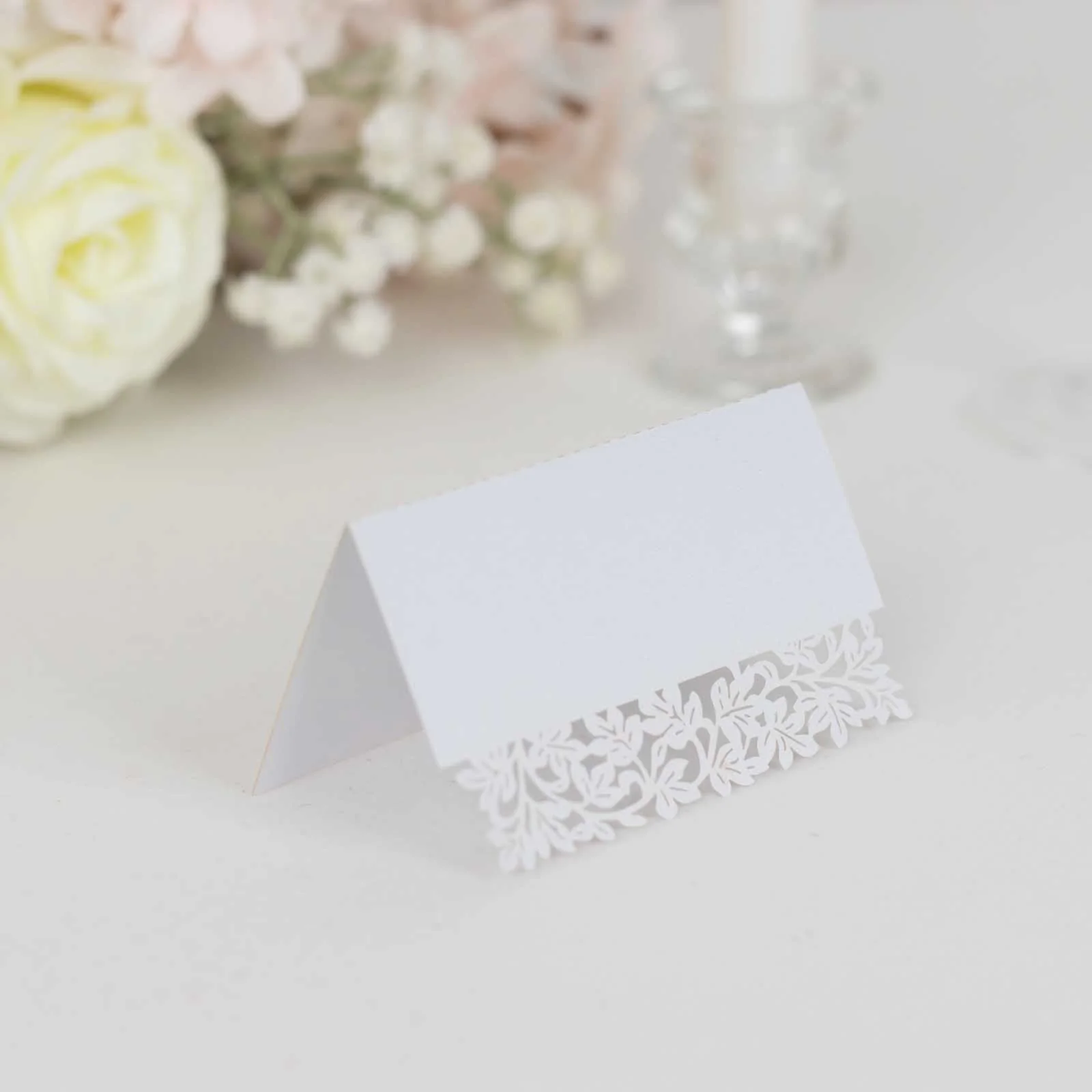50-Pack Wedding Place Cards 210 GSM with Laser Cut Leaf Vine Design White - Printable Reservation Seating Tent Cards - Image 2