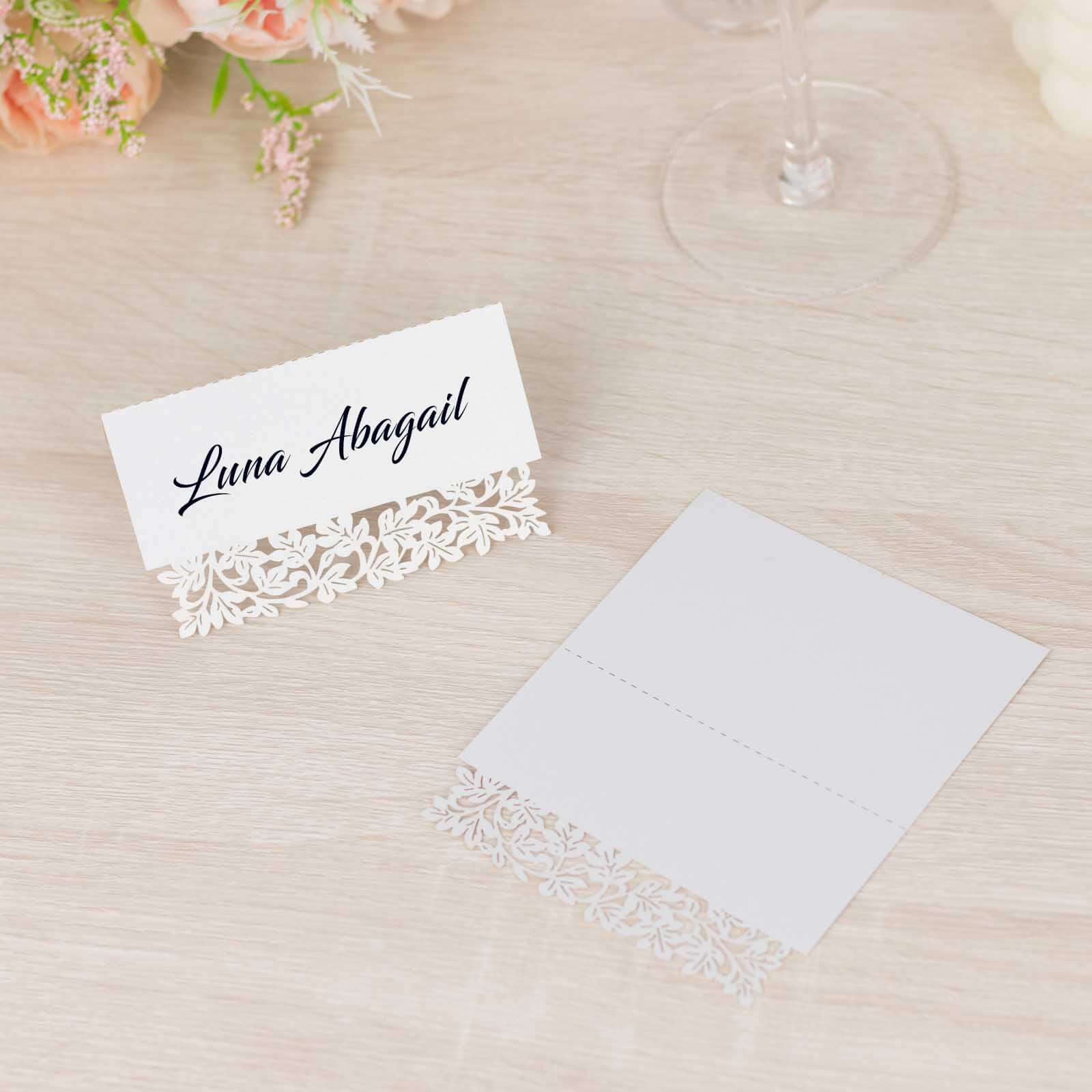 50-Pack Wedding Place Cards 210 GSM with Laser Cut Leaf Vine Design White - Printable Reservation Seating Tent Cards - Image 5