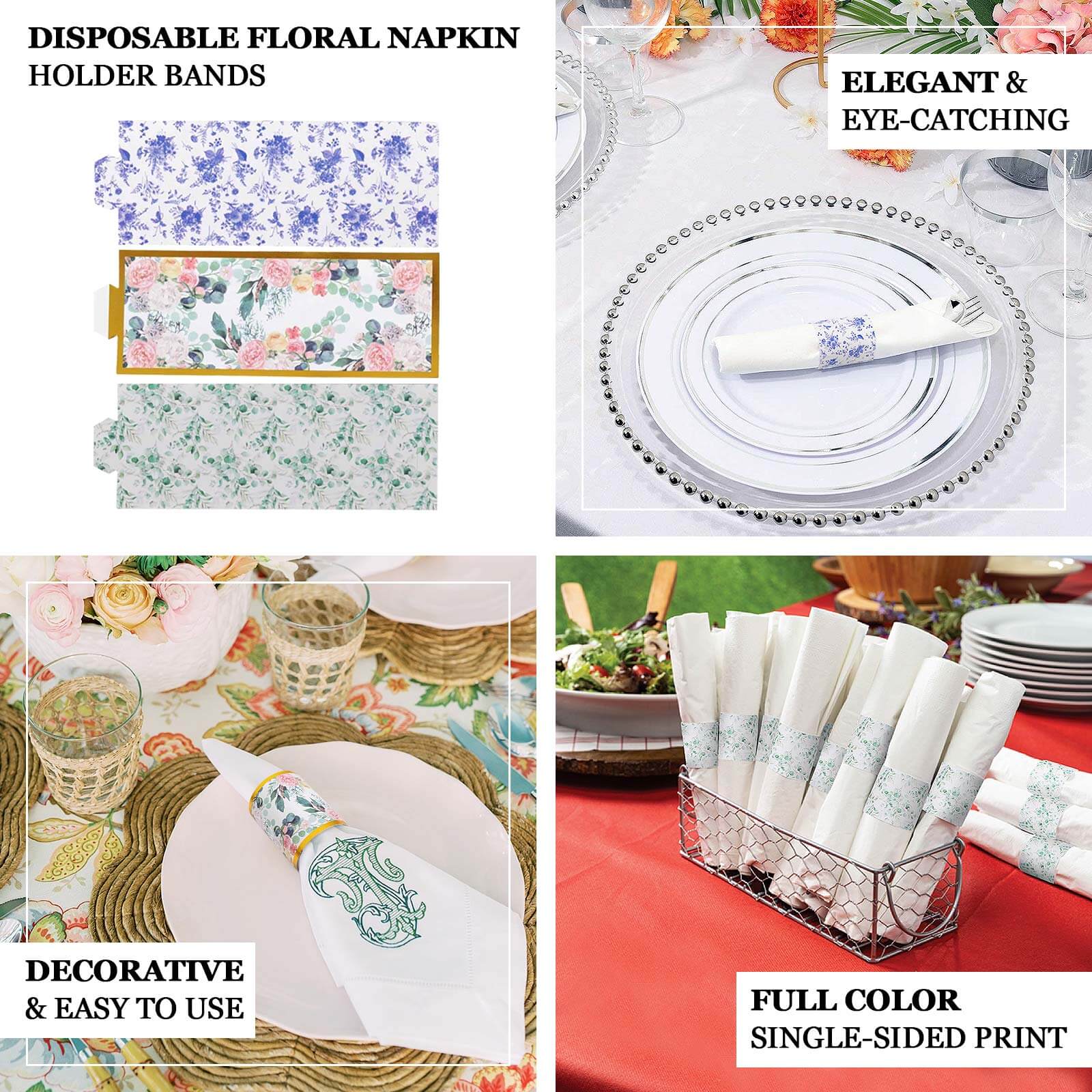 50 Pack White Green Paper Napkin Rings with Eucalyptus Leaves Print, Disposable Napkin Holders Bands - 1.5" - Image 4