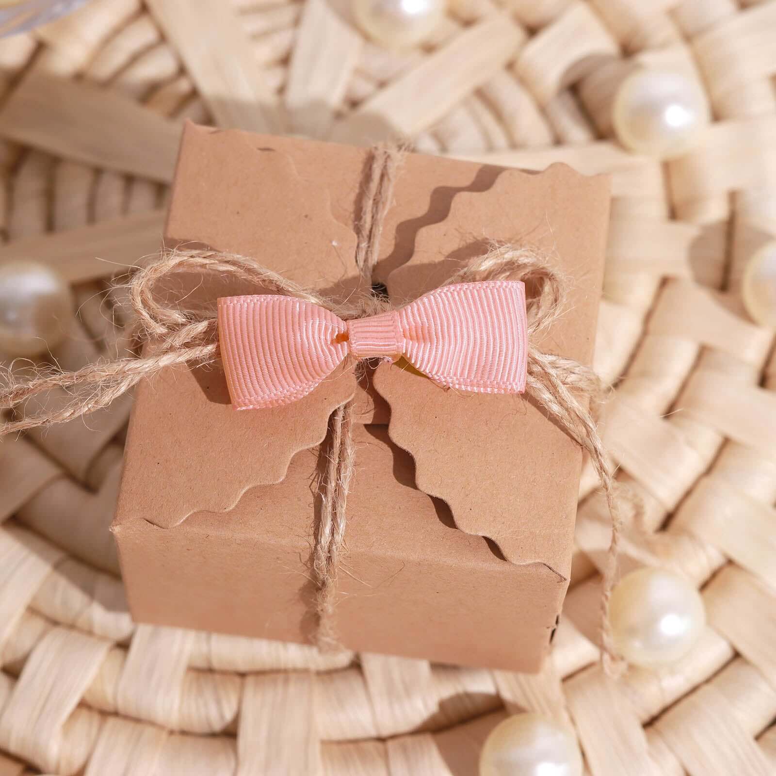 50 Pcs Dusty Rose Grosgrain Pre Tied Ribbon Bows, Gift Basket Party Favor Bags Decor - Polyester 1.5"