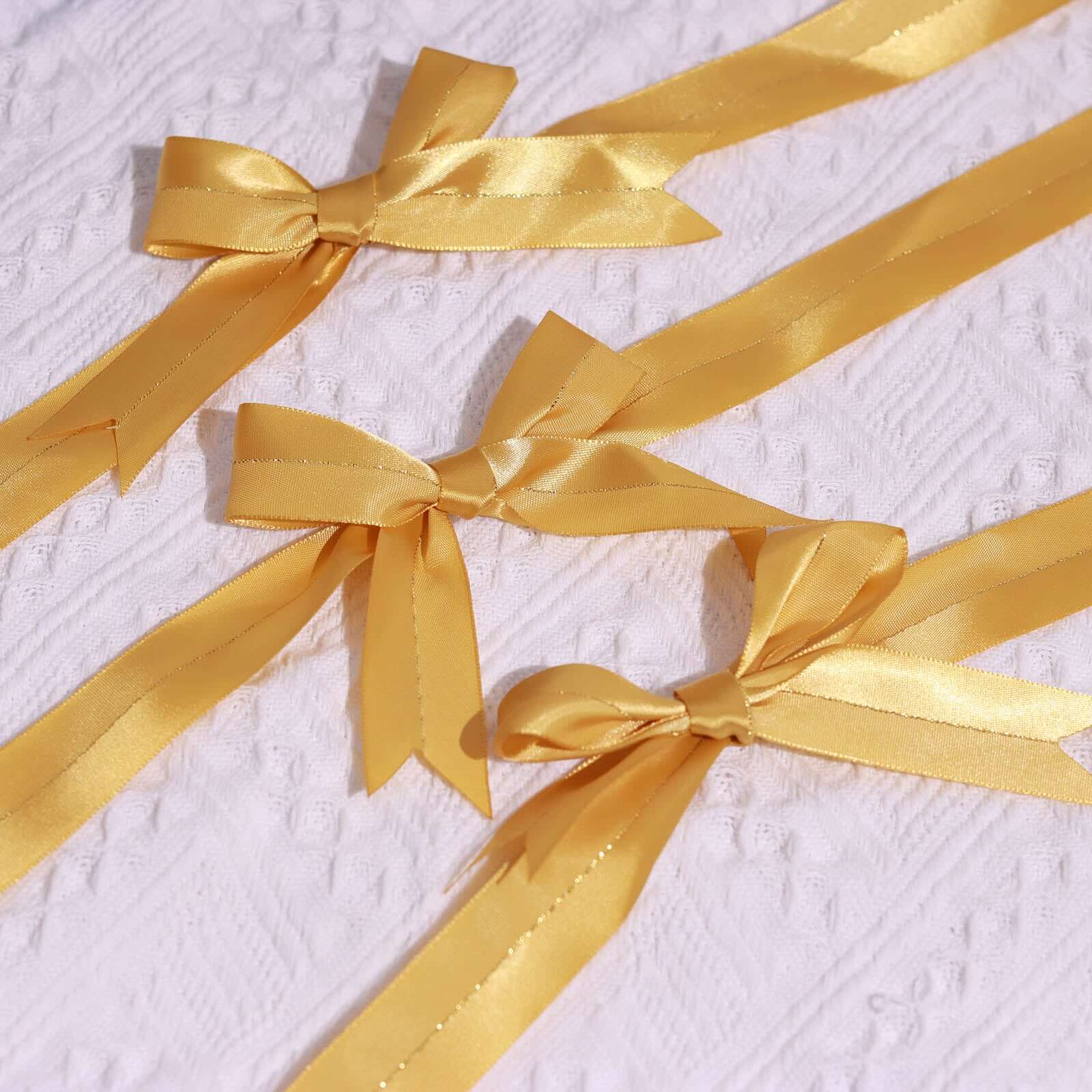 50 Pcs Gold Pre Tied Ribbon Bows, Satin Ribbon With Gold Foil Lining For Gift Basket and Party Favors Decor 10" - Image 15