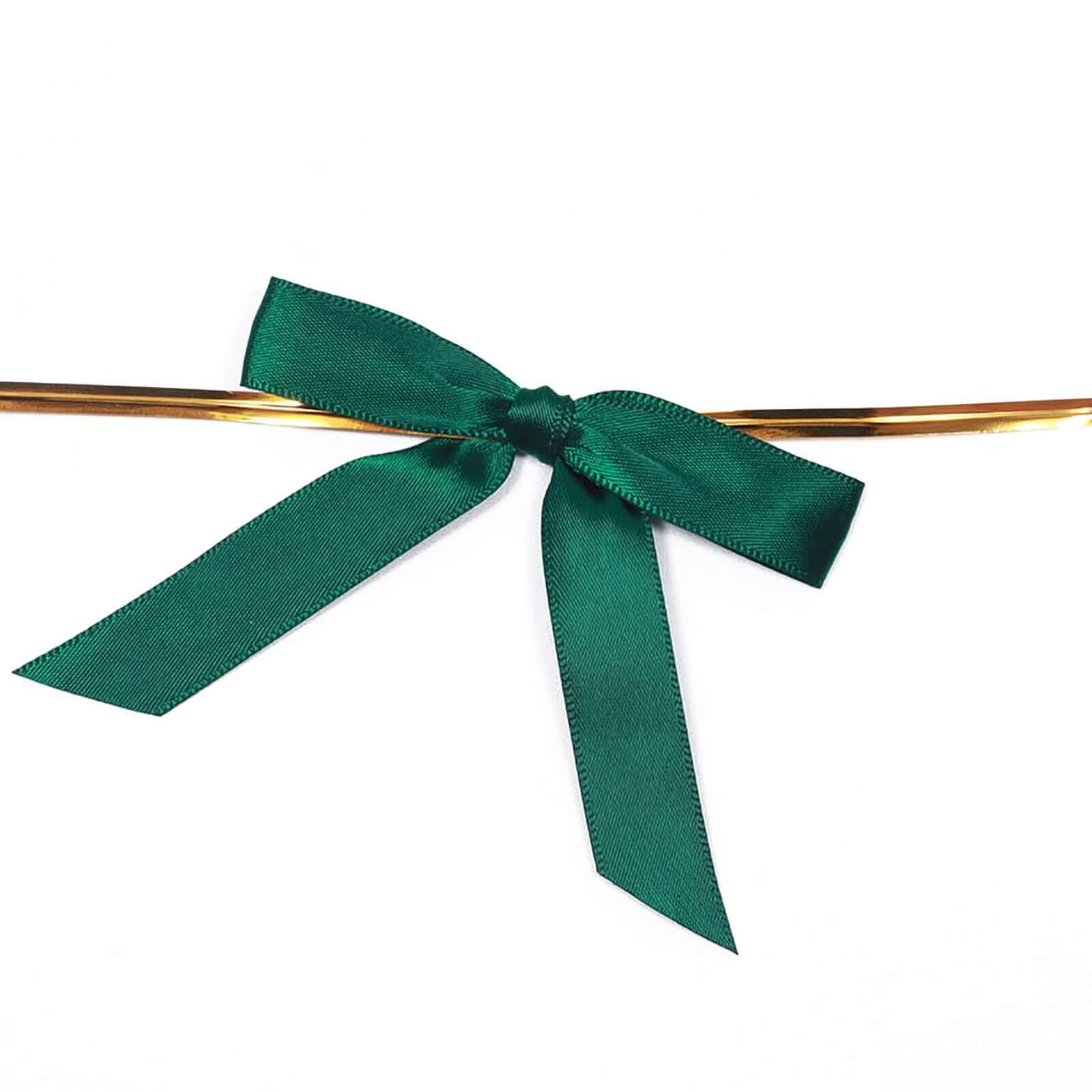 50 Pcs Satin Ribbon Bows With Twist Ties, Gift Basket Party Favor Bags Decor -  Hunter Emerald Green Classic Style 3" - Image 10