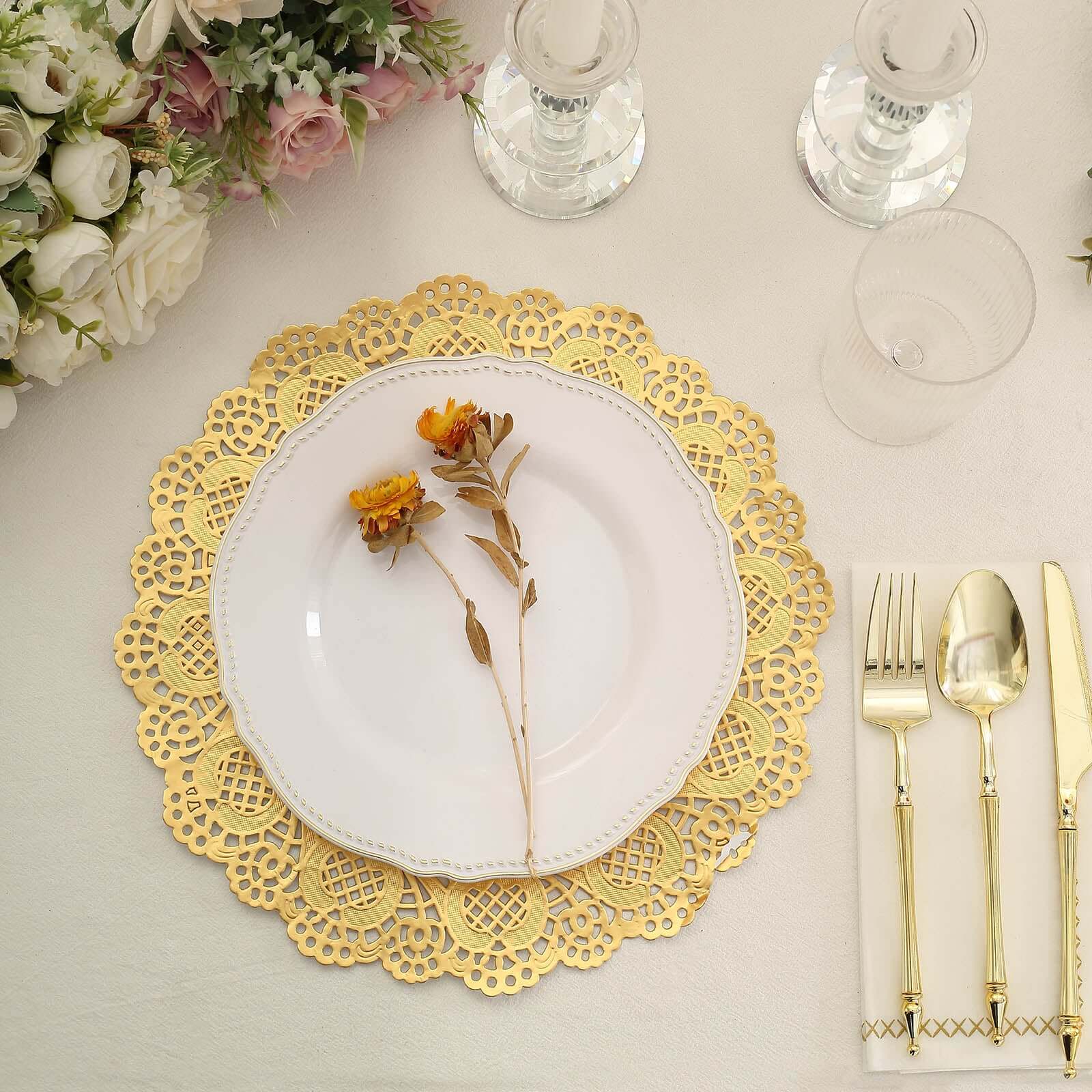 50 Pcs Paper Round Placemats 12" Gold - Food Grade Lace Paper Doilies for Desserts, Crafts & Table Decor - Image 8