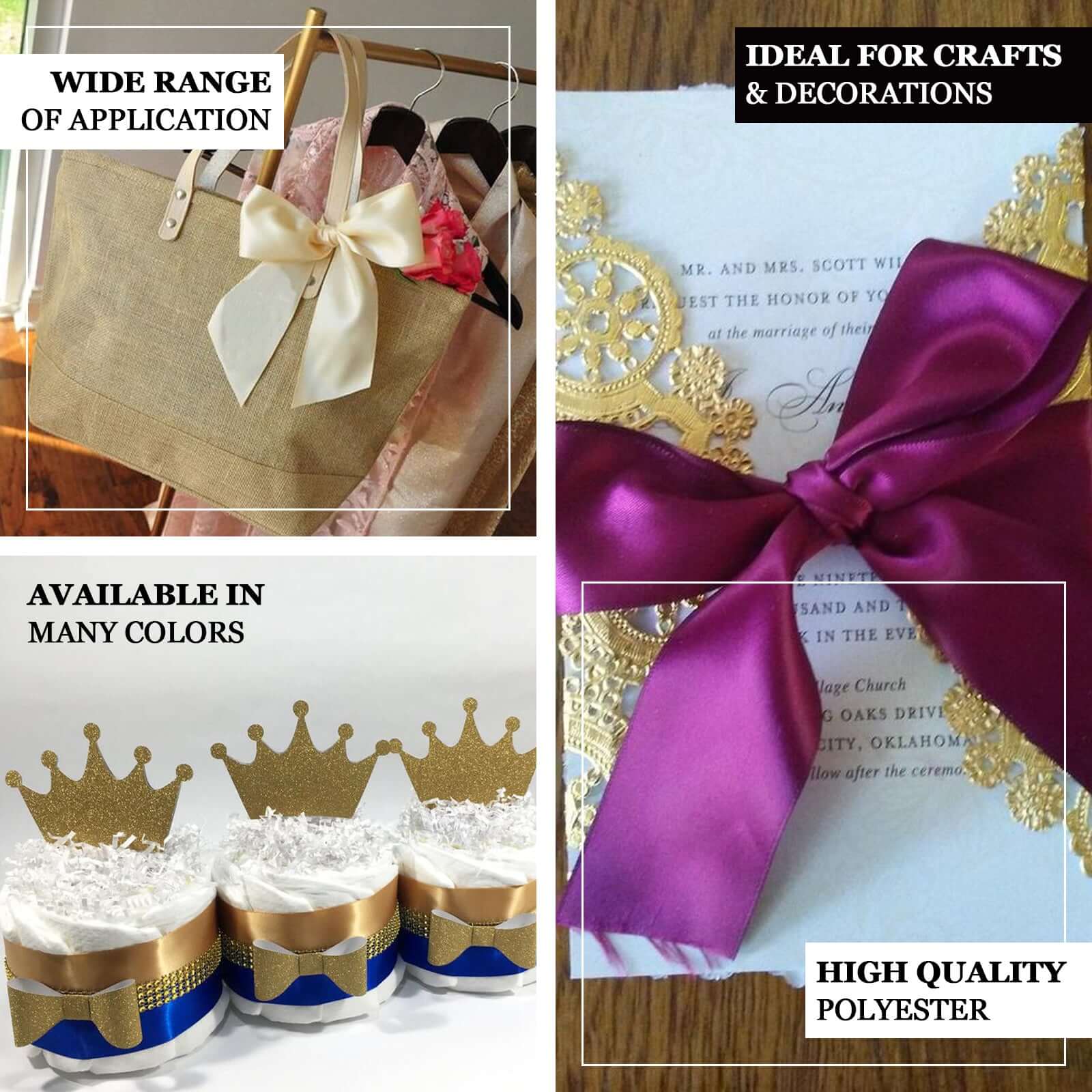 Gold Single Face Decorative Satin Ribbon 50 Yards 1.5" - Image 3