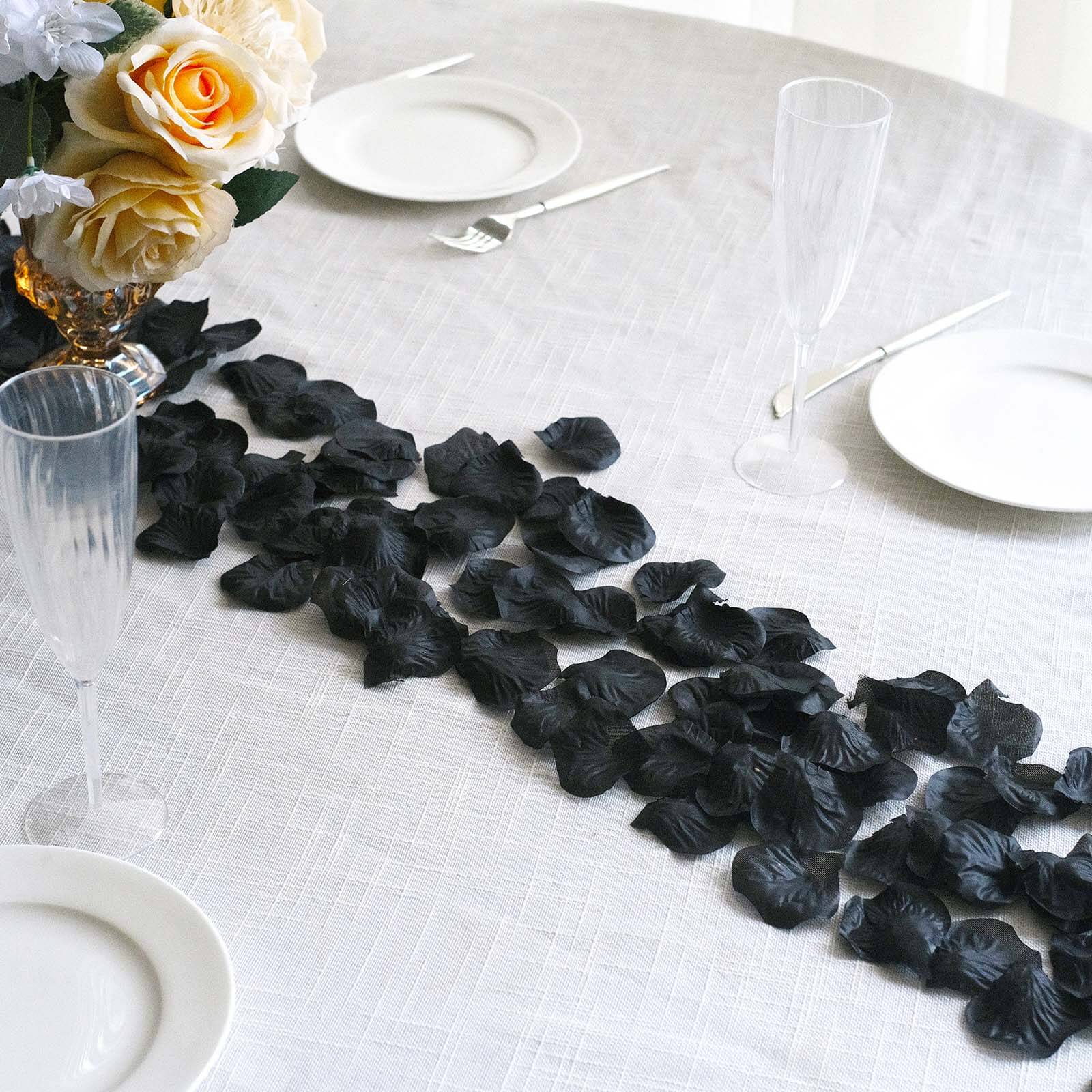 500-Pack Silk Rose Petals Confetti Black Round Design - Decorative Table Scatters - Image 2