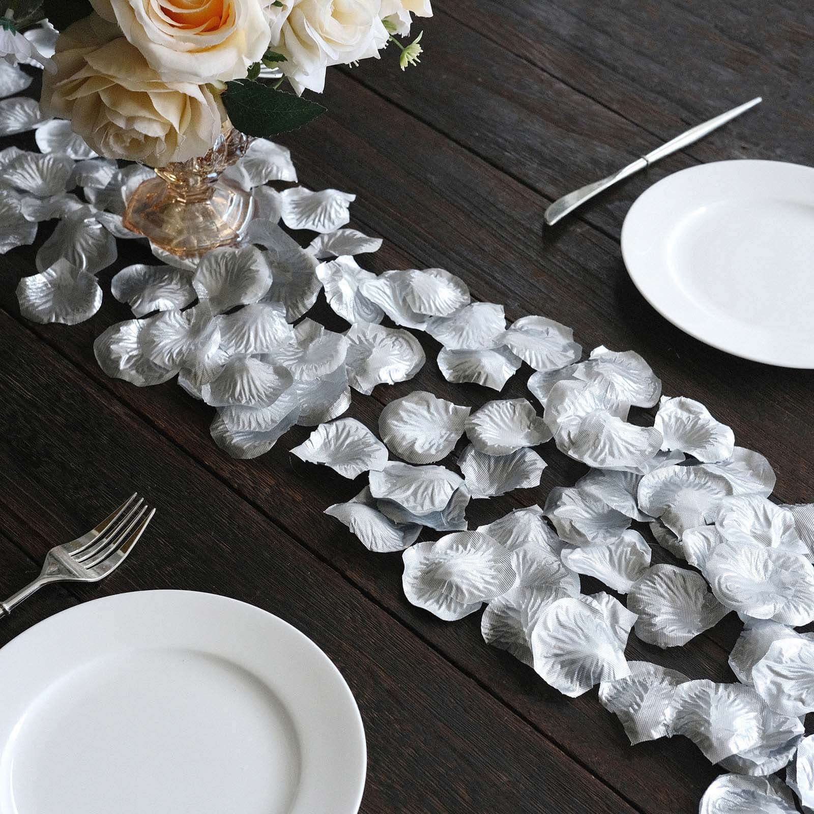 500-Pack Silk Rose Petals Confetti Silver Round Design - Decorative Table Scatters - Image 11