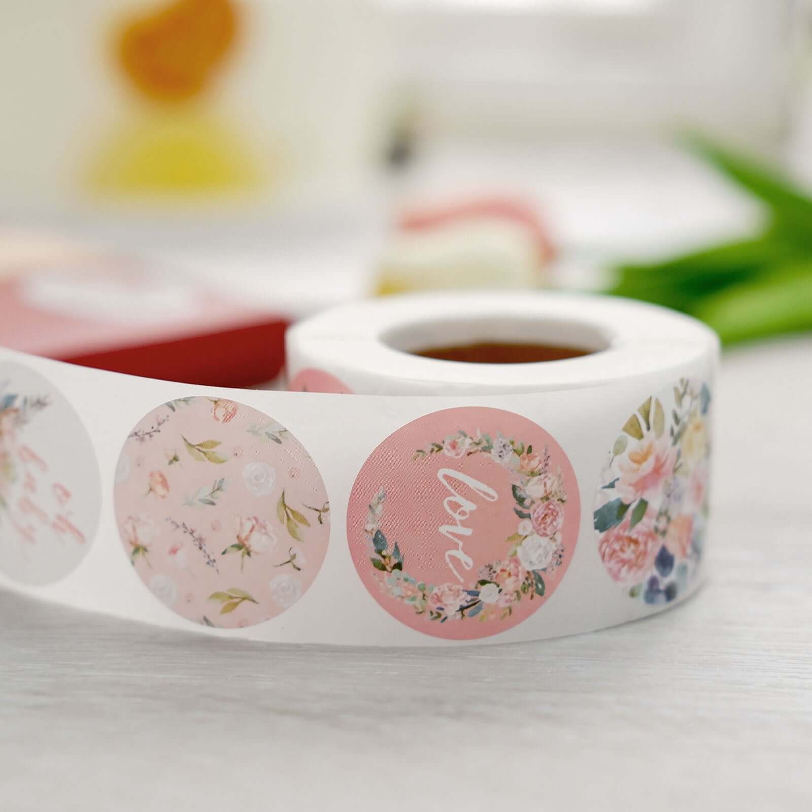 500pcs Baby Shower Love and Oh Baby Floral Stickers Roll, Labels For DIY Envelope Seal - Round 1.5" - Image 2