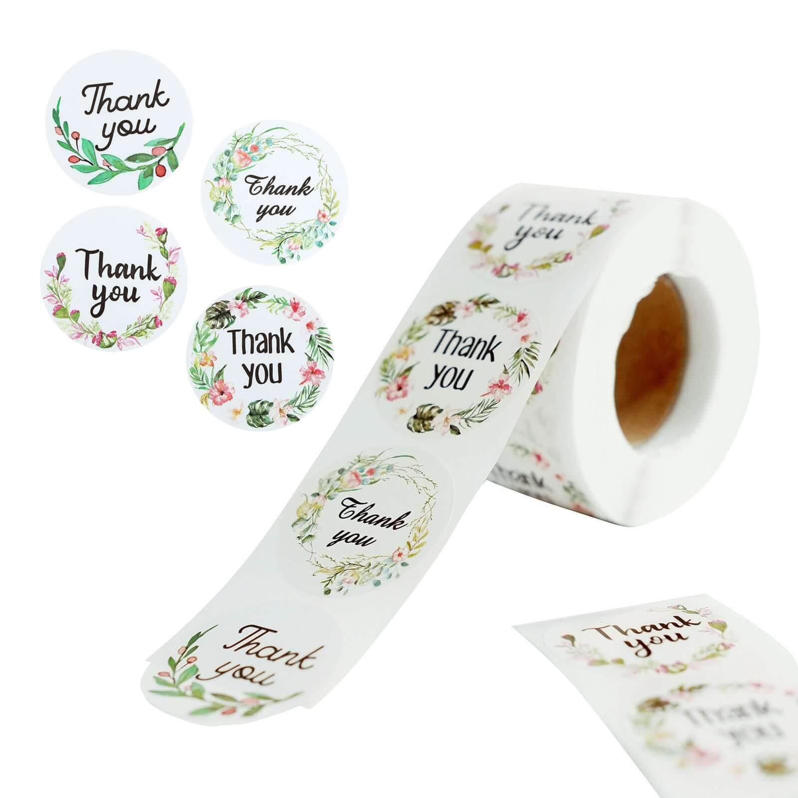 500pcs Thank You Black Print and Floral Design Stickers Roll, DIY Envelope Seal Labels - Round Assorted Designs 1.5" - Image 17