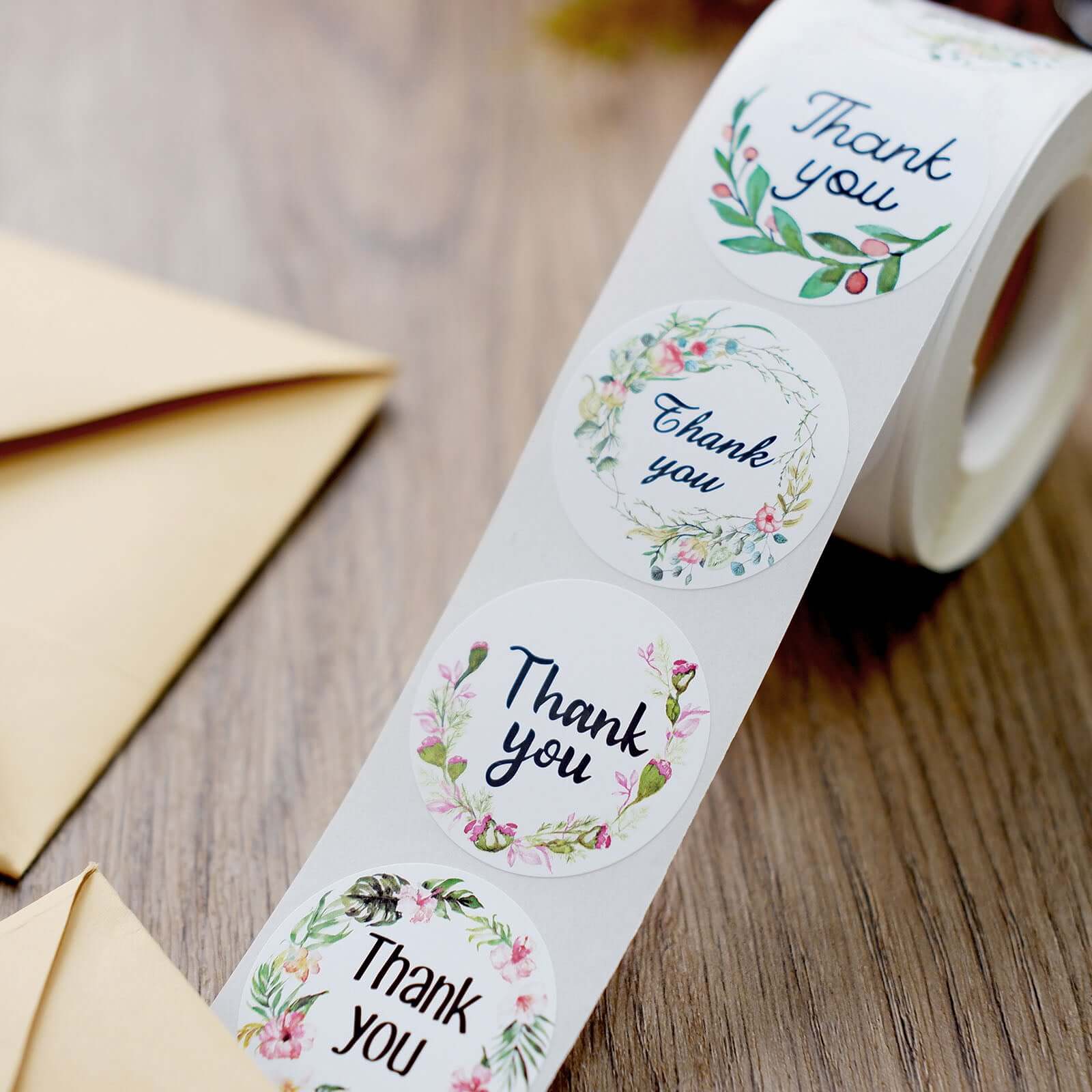 500pcs Thank You Black Print and Floral Design Stickers Roll, DIY Envelope Seal Labels - Round Assorted Designs 1.5" - Image 6