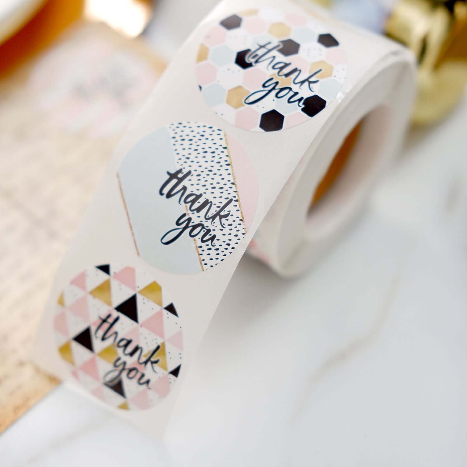 500pcs Thank You Black/White/Gold/Pink Glam Stickers Roll, Labels For DIY Envelope Seal Assorted Geometric Design - Round 1.5" - Image 10