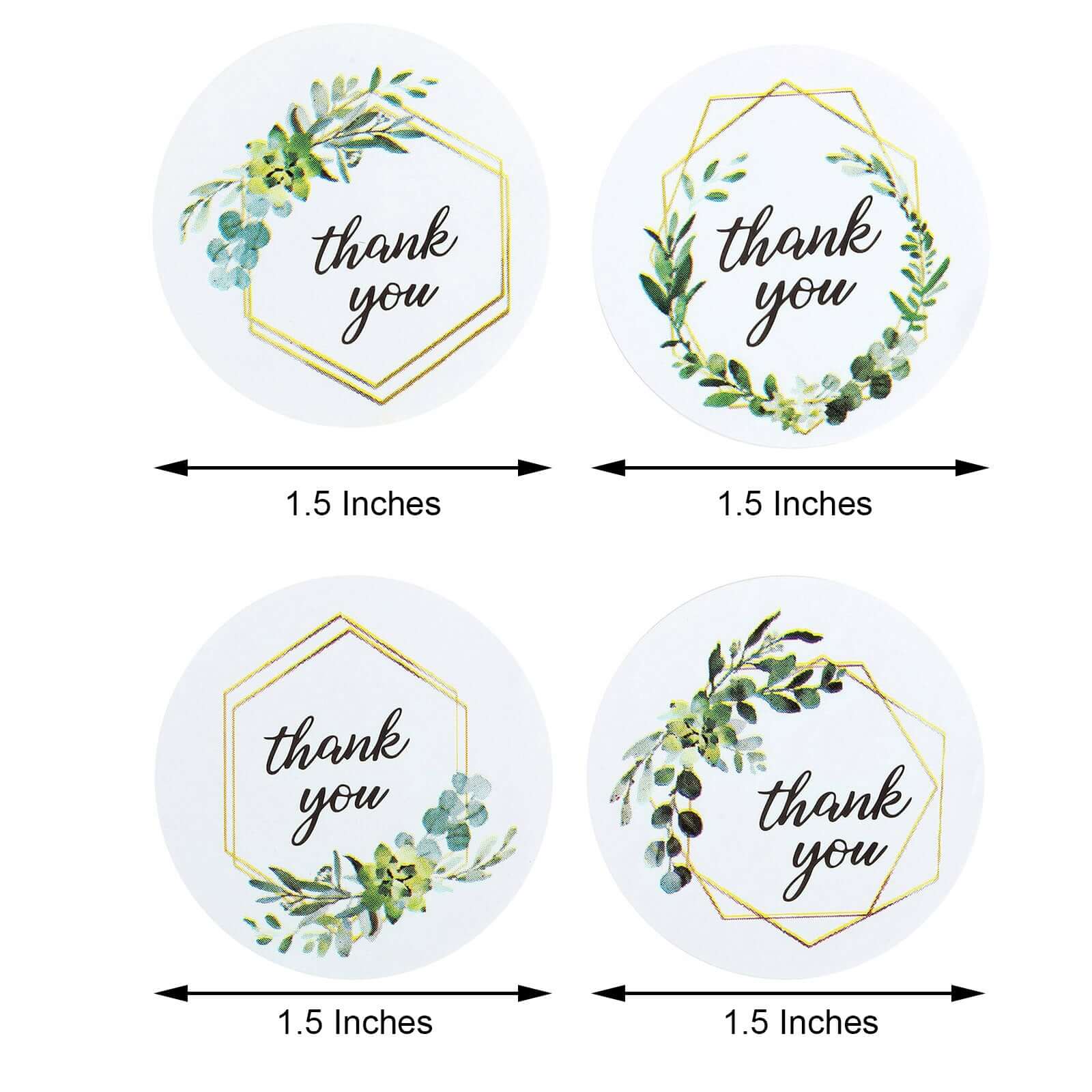 500pcs Thank You Gold and Green Leaf Frame Stickers Roll Décor, Labels and Seals For DIY Envelope - Round 1.5" - Image 3