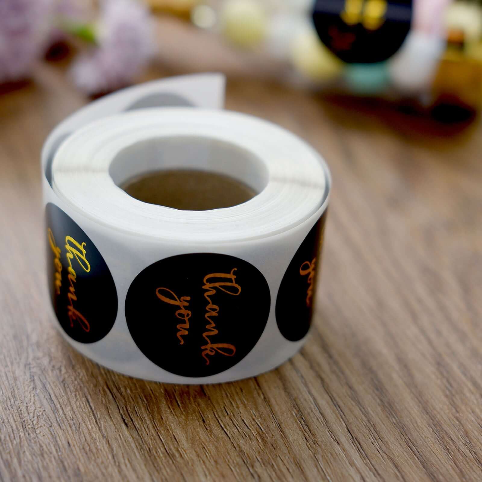 500pcs Thank You Gold Foil Text On Black Stickers Roll Décor Labels and Seals for DIY Envelope - Round 1.5" - Image 10