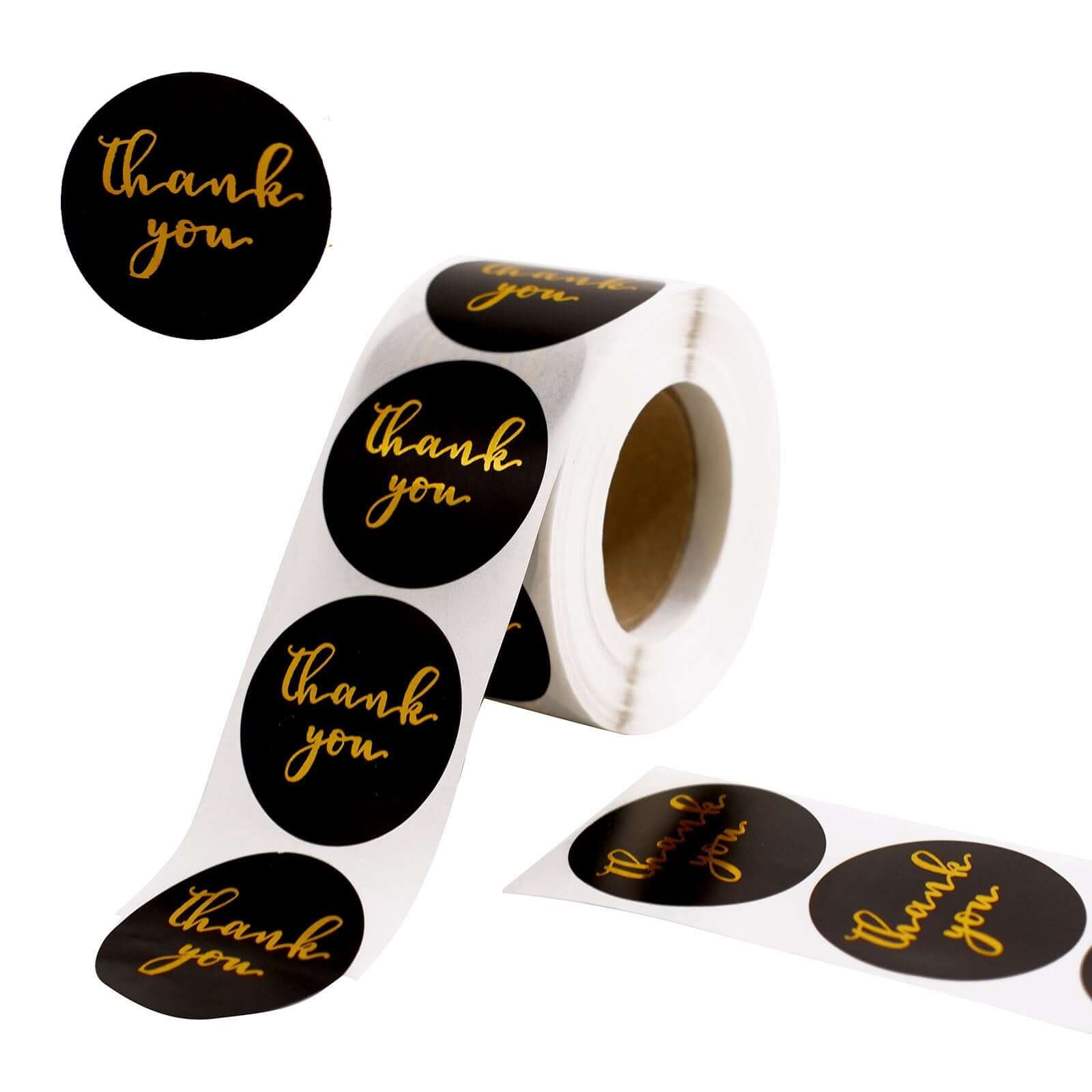 500pcs Thank You Gold Foil Text On Black Stickers Roll Décor Labels and Seals for DIY Envelope - Round 1.5" - Image 6