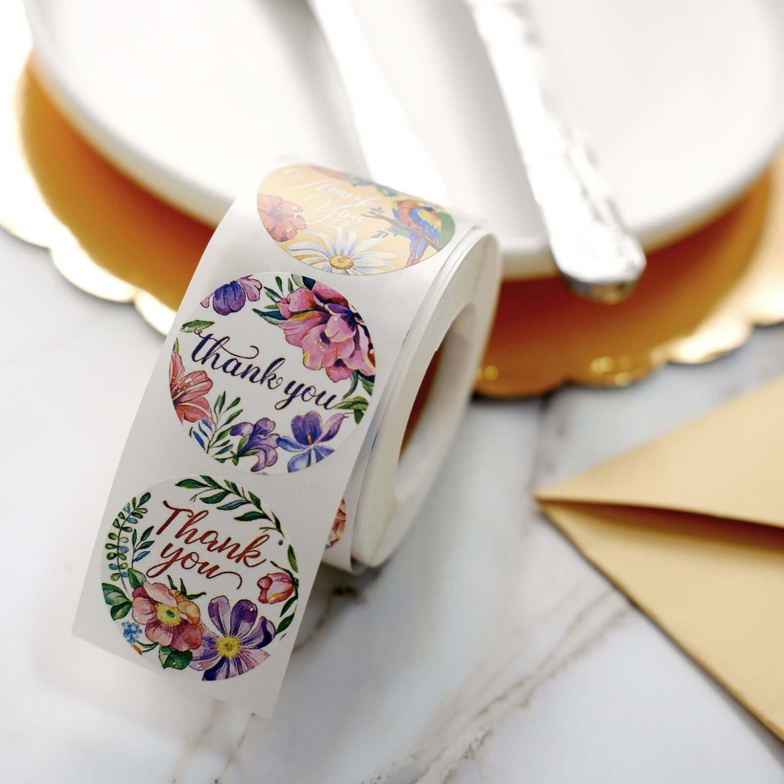 500pcs Thank You Tropical Colorful Floral Stickers Roll, Labels For DIY Envelope Seal - Round 1.5" - Image 11