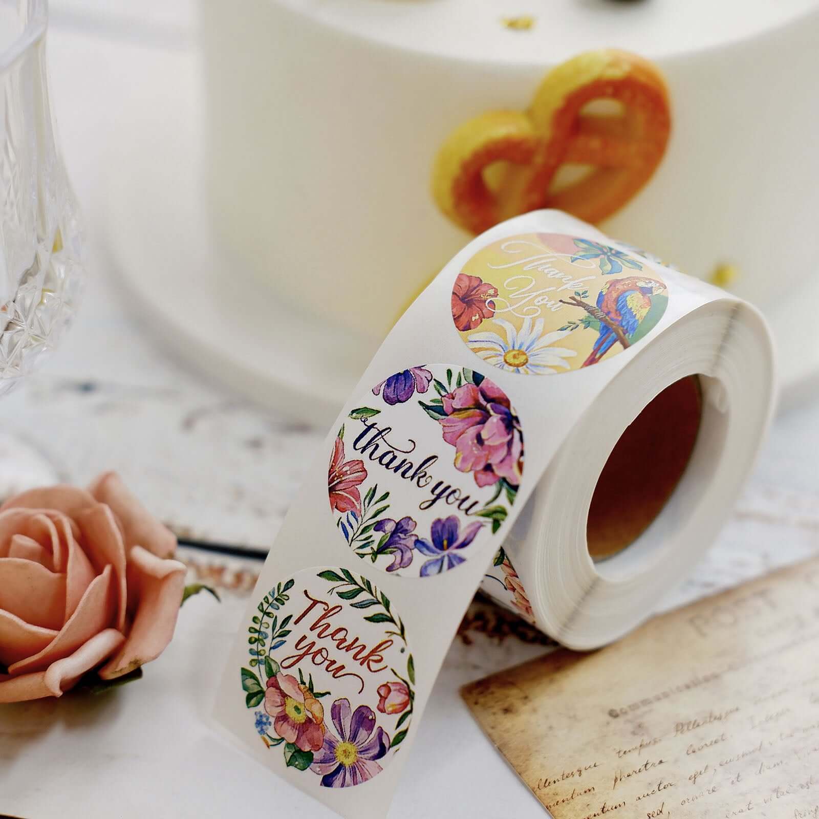 500pcs Thank You Tropical Colorful Floral Stickers Roll, Labels For DIY Envelope Seal - Round 1.5" - Image 2