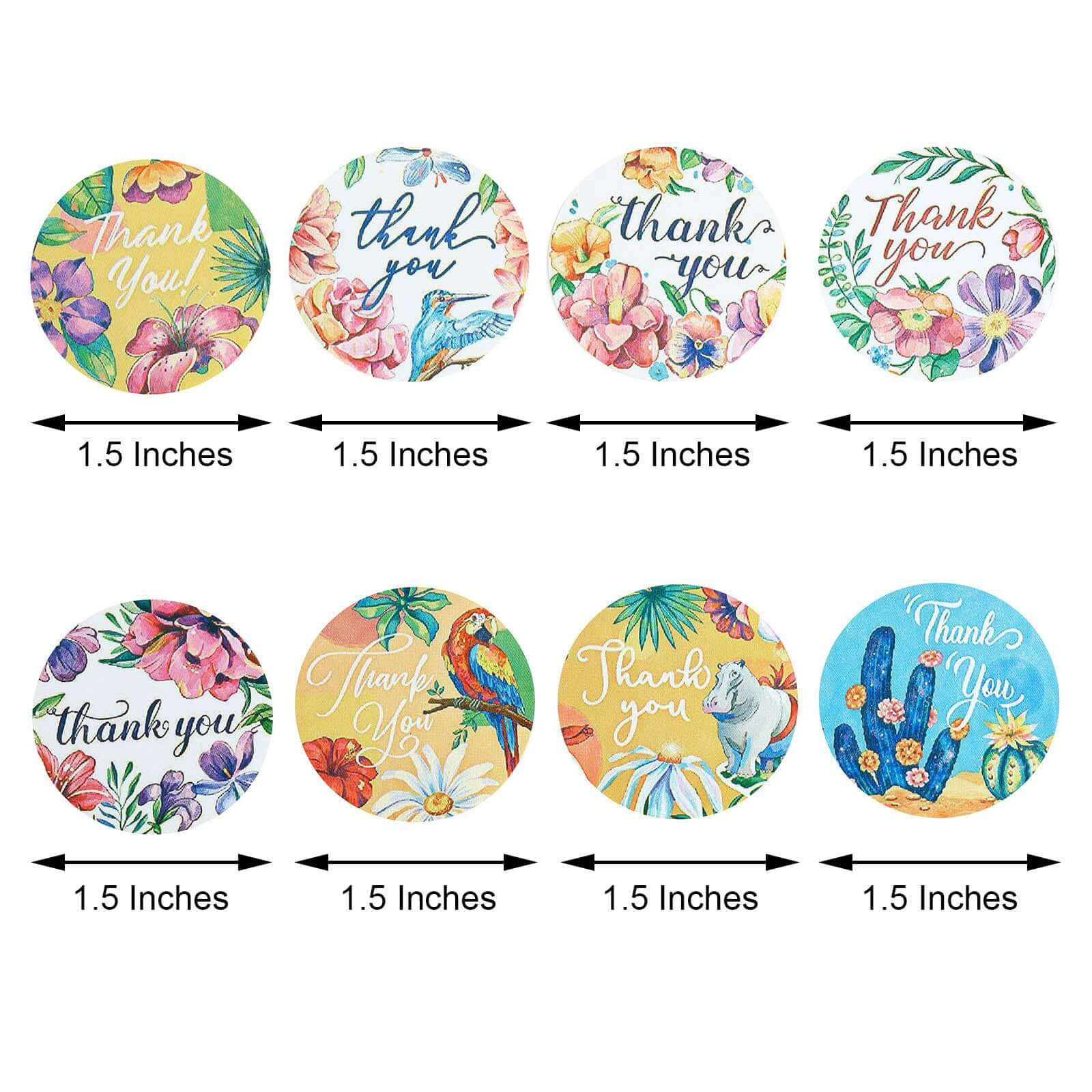 500pcs Thank You Tropical Colorful Floral Stickers Roll, Labels For DIY Envelope Seal - Round 1.5" - Image 3