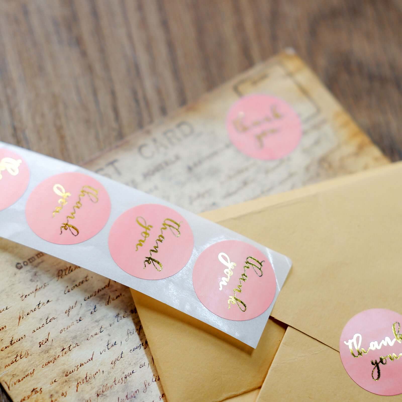 500pcs Thank You Gold Foil Text On Pink Stickers Roll Décor, Labels and Seals For DIY Envelope - Round 1" - Image 12