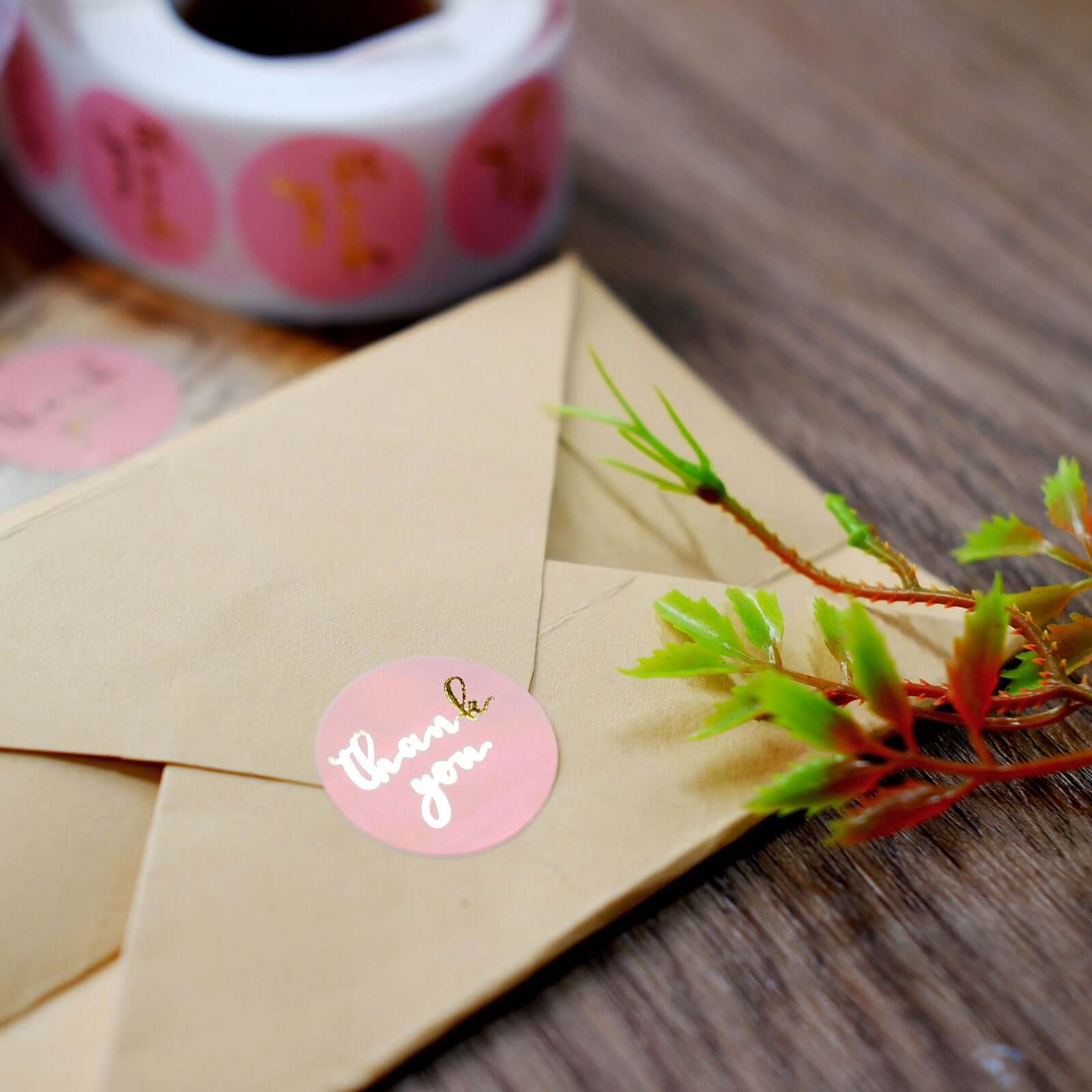 500pcs Thank You Gold Foil Text On Pink Stickers Roll Décor, Labels and Seals For DIY Envelope - Round 1" - Image 14