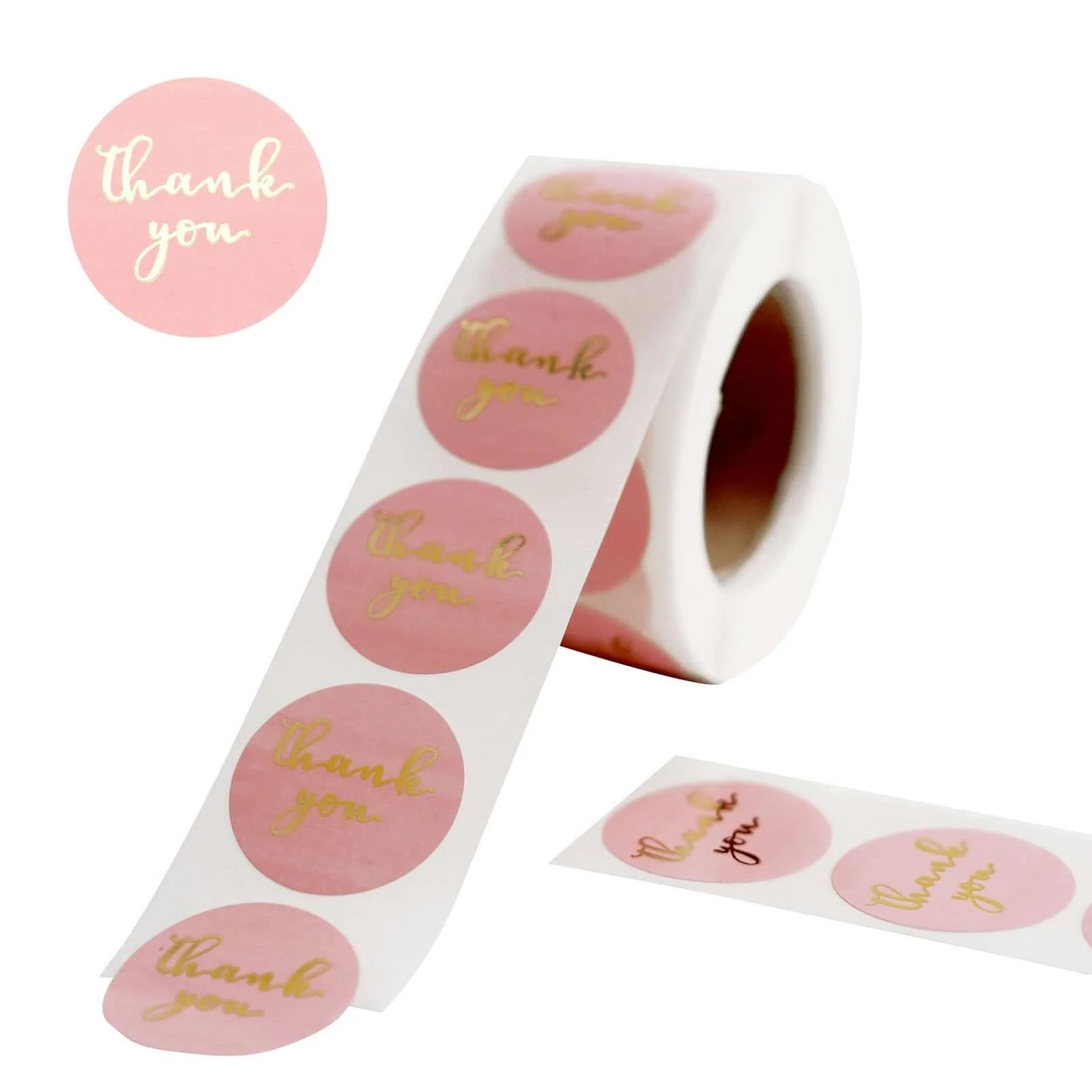 500pcs Thank You Gold Foil Text On Pink Stickers Roll Décor, Labels and Seals For DIY Envelope - Round 1" - Image 6