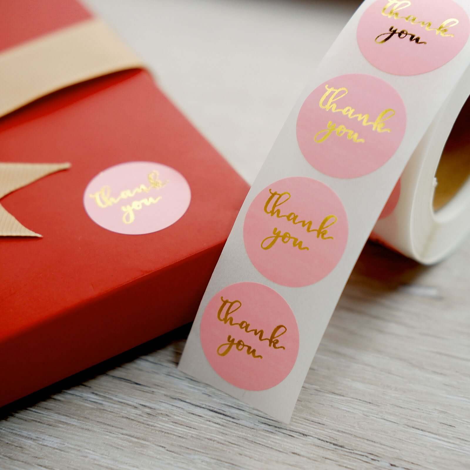 500pcs Thank You Gold Foil Text On Pink Stickers Roll Décor, Labels and Seals For DIY Envelope - Round 1" - Image 8
