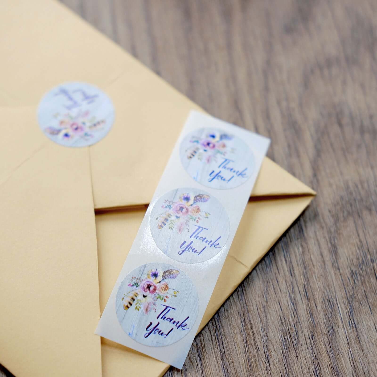 500pcs Thank You Rustic Floral Boho Chic Stickers Roll, Labels For DIY Envelope Seal - Round 1" - Image 2