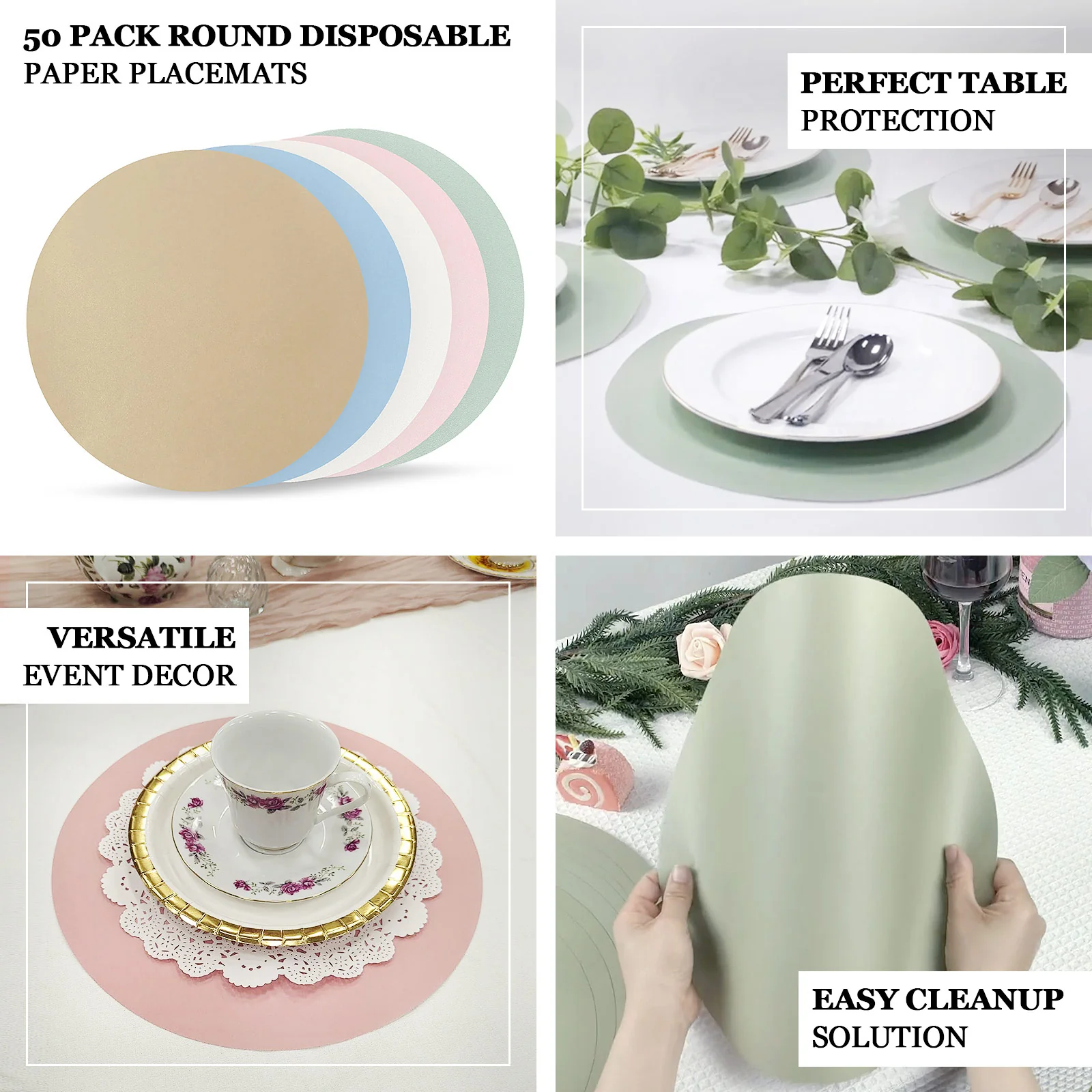 50 Pack Disposable Paper Placemats 13" Round – Dusty Blue Cardboard Dining Table Mats, 120 GSM - Image 3