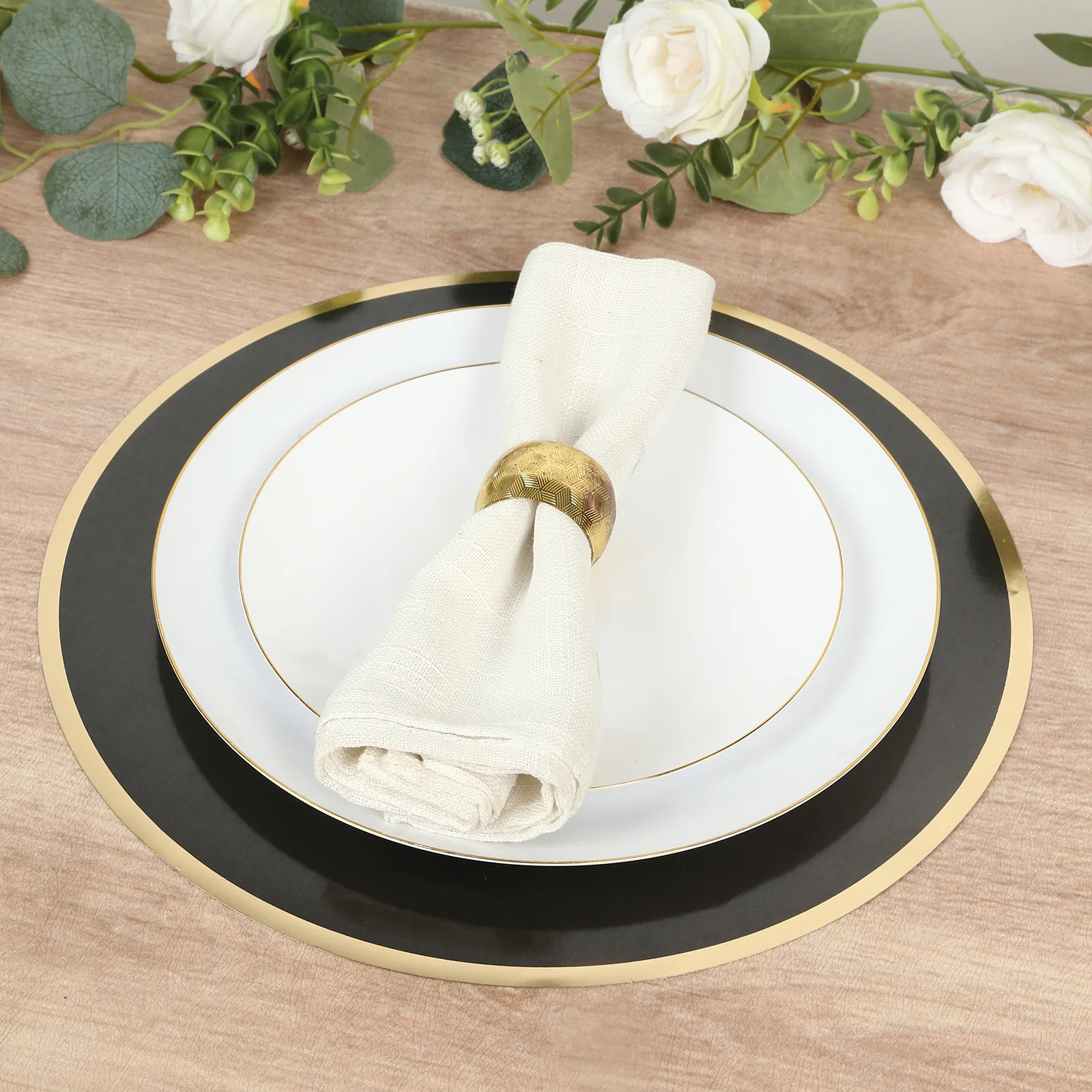 50 Pack Disposable Table Placemats 13" Round Black with Gold Rim – Cardboard Charger Plates for Elegant Table Settings, 128 GSM - Image 6