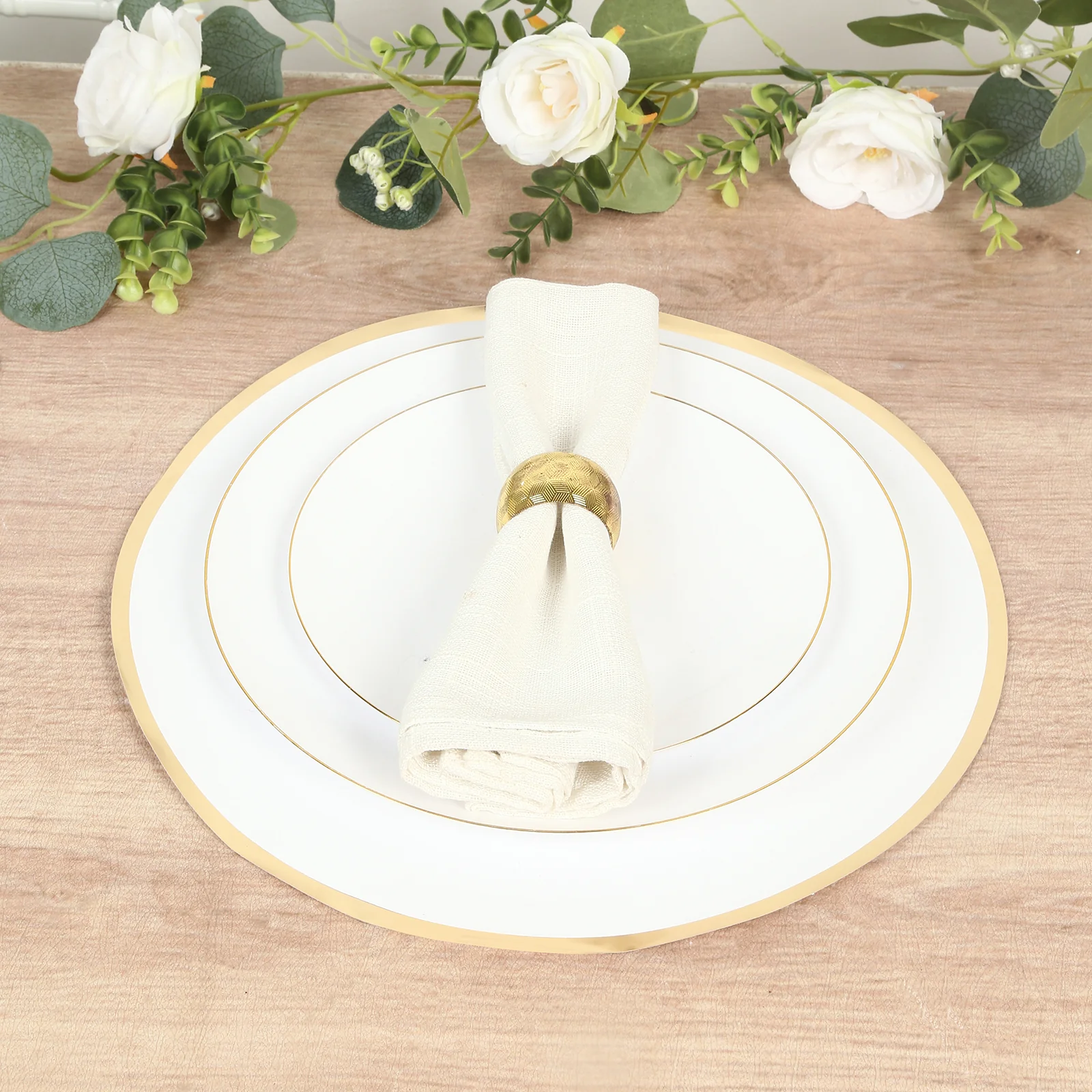 50 Pack Disposable Table Placemats 13" Round White with Gold Rim – Cardboard Charger Plates for Elegant Table Settings, 128 GSM - Image 6