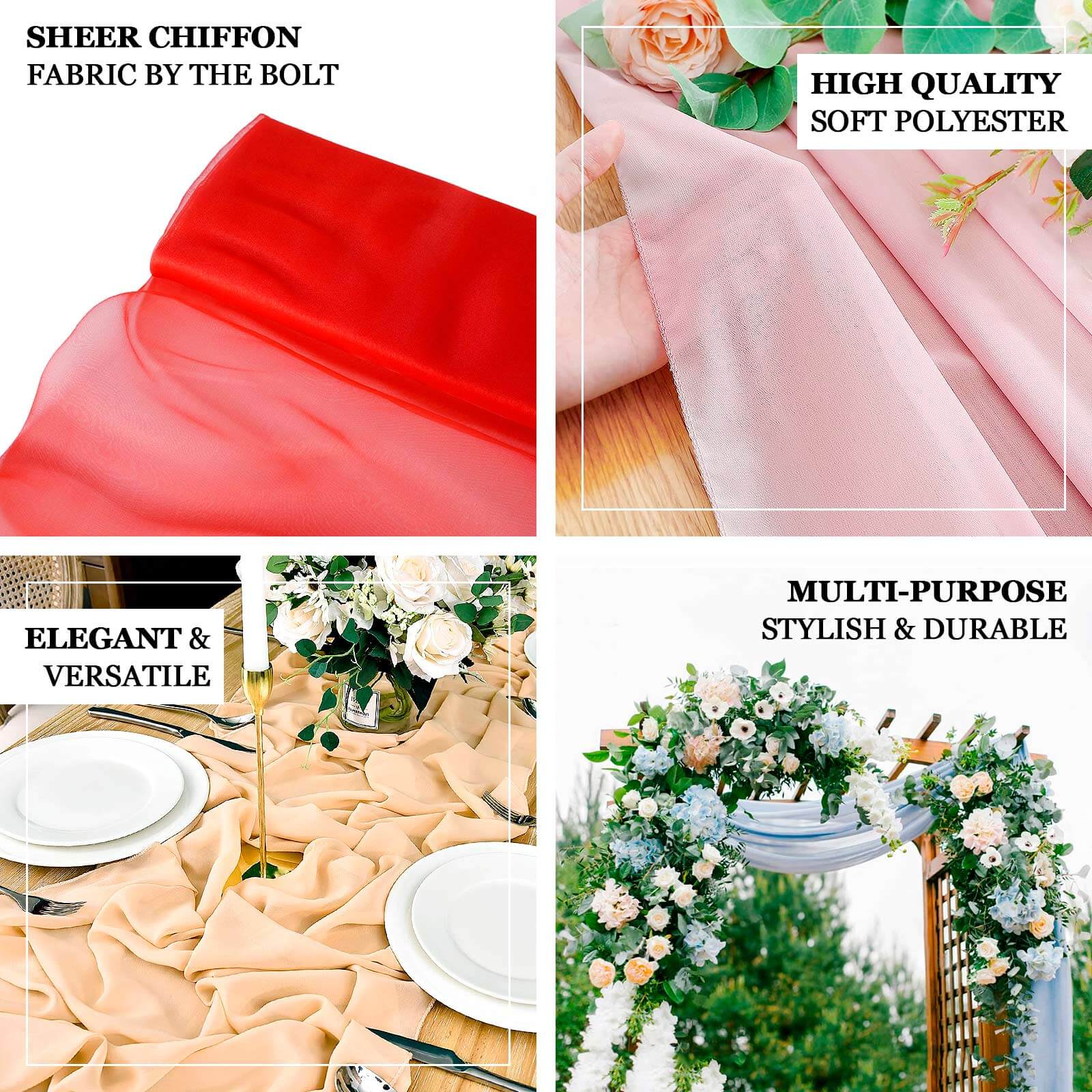 Dusty Rose Solid Sheer Chiffon Fabric Bolt, DIY Voile Drapery Fabric 54"x10yd - Image 2