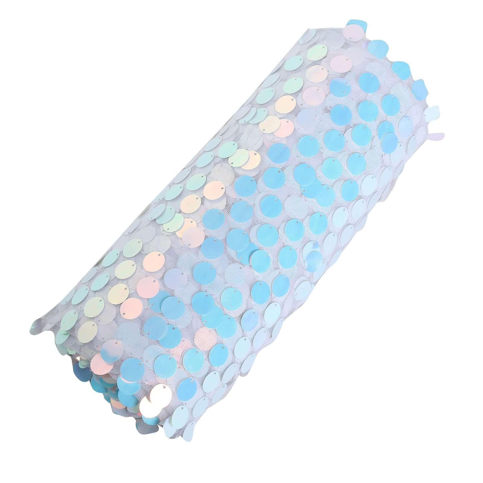 Iridescent Blue Big Payette Sequin Fabric Roll, Mesh Sequin DIY Craft Fabric Bolt 54"x4 Yards - Image 2