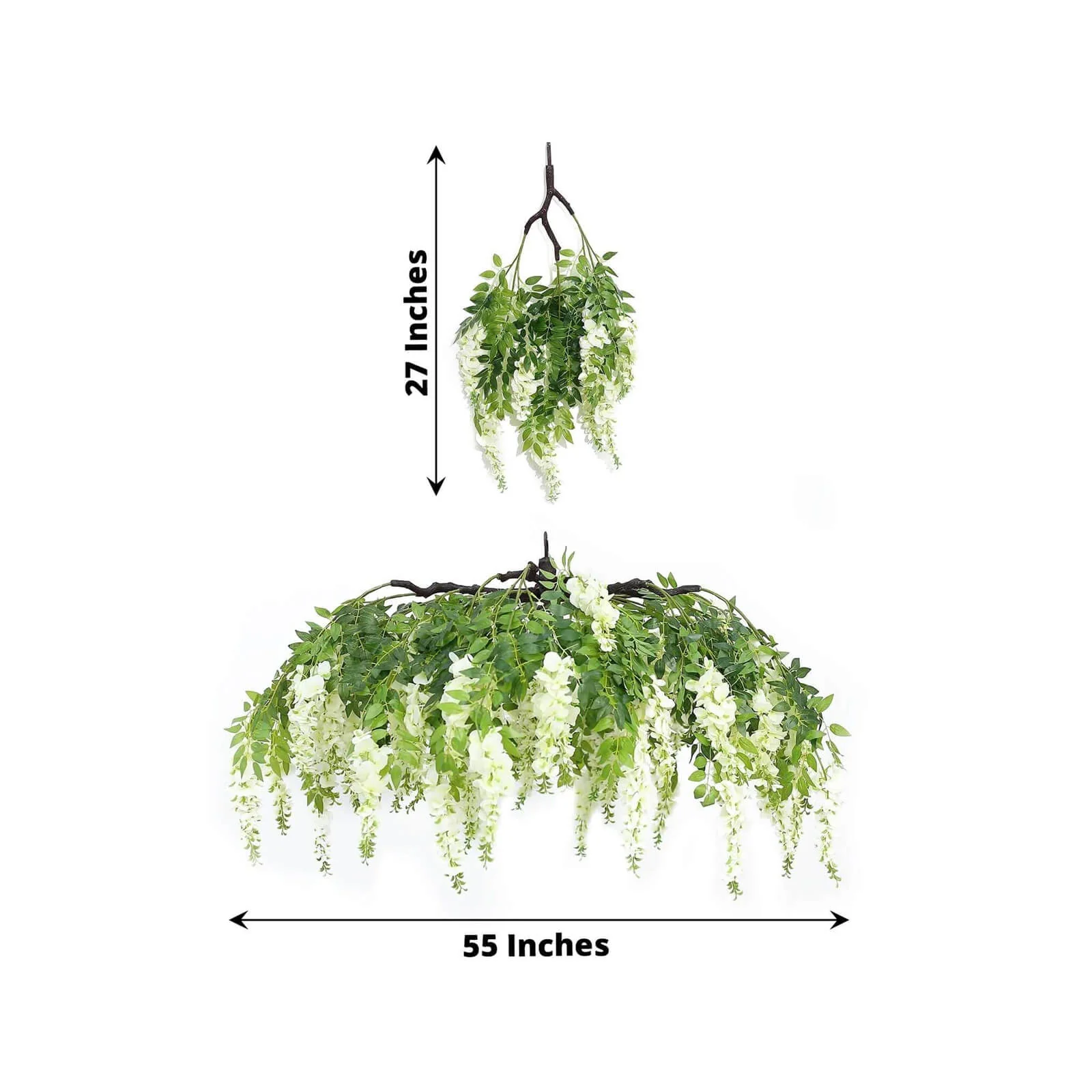 Cream Artificial Silk Wisteria Vine Round Hanging Canopy, Draping Garland Flower Chandelier With Interchangeable Branches 55" - Image 3