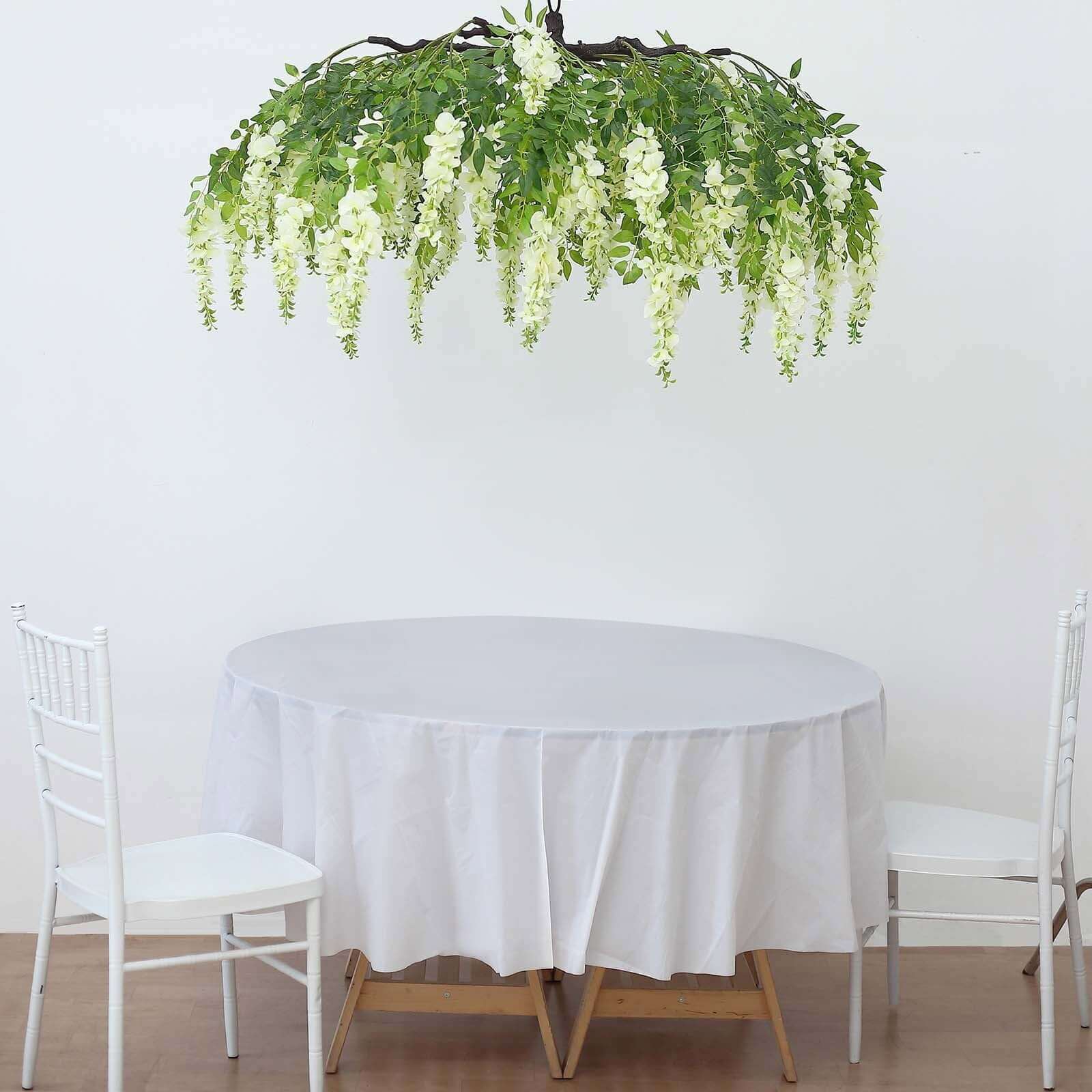 Cream Artificial Silk Wisteria Vine Round Hanging Canopy, Draping Garland Flower Chandelier With Interchangeable Branches 55" - Image 7
