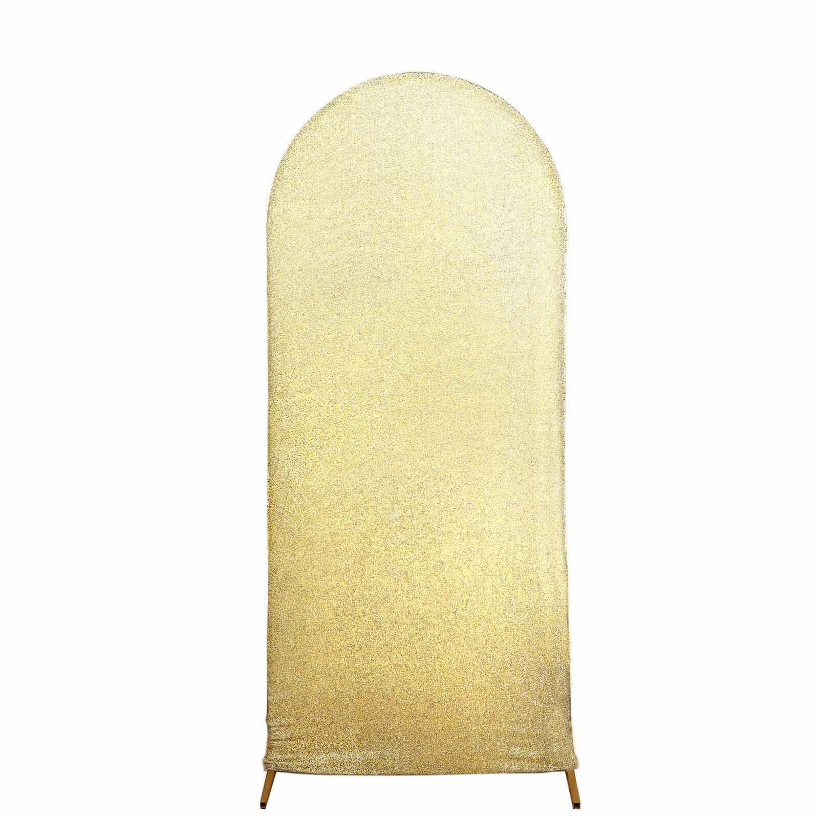 Champagne Shimmer Tinsel Spandex Wedding Arch Cover For Fitted Round Top Chiara Backdrop Stand 5ft - Image 6