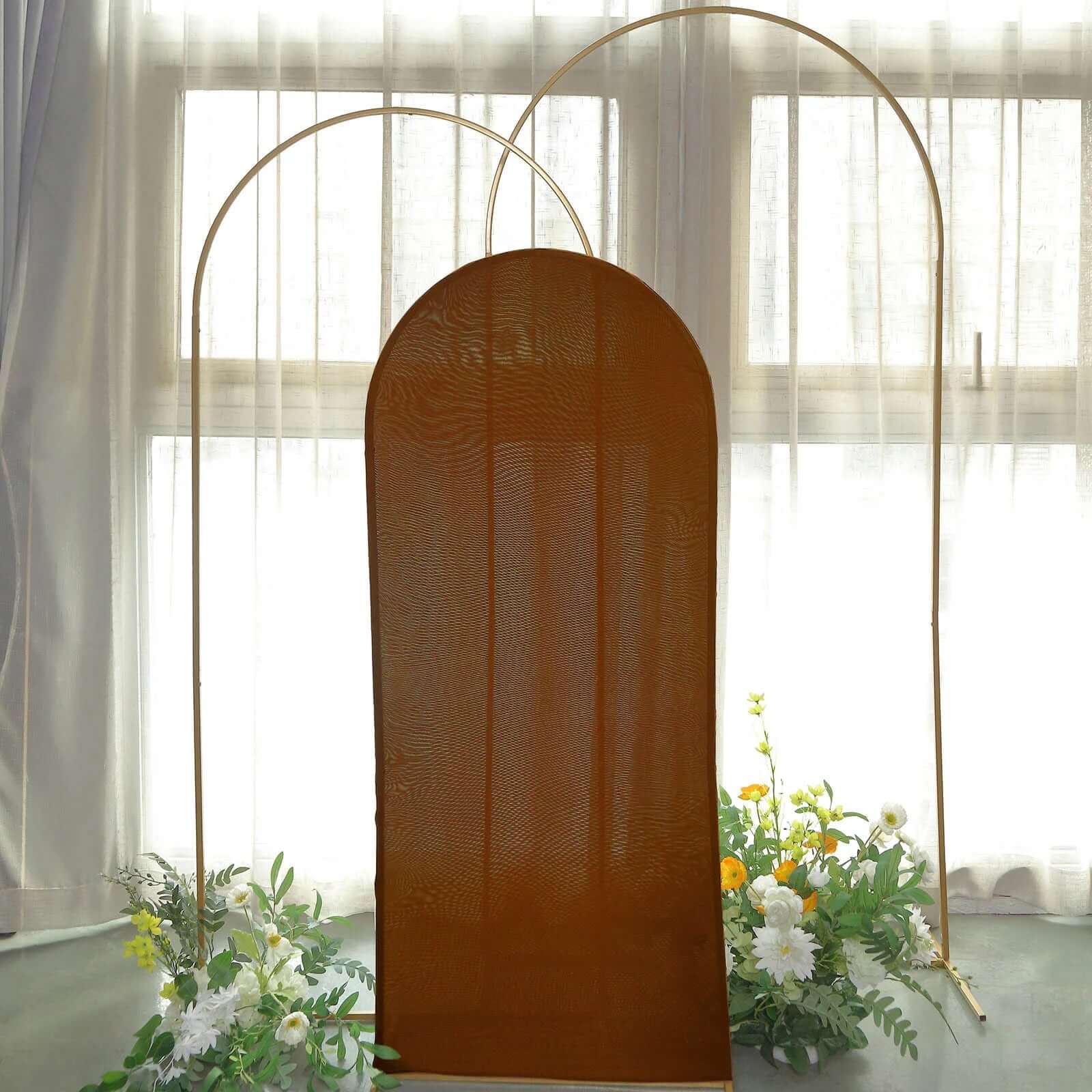 Cinnamon Brown Spandex Fitted Wedding Arch Cover For Round Top Chiara Backdrop Stand 5ft