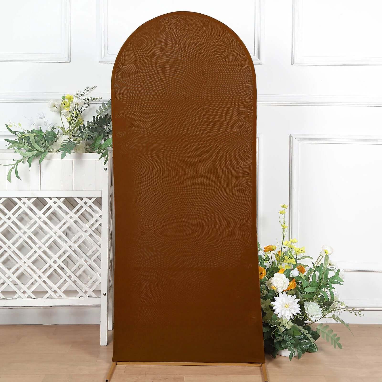 Cinnamon Brown Spandex Fitted Wedding Arch Cover For Round Top Chiara Backdrop Stand 5ft - Image 2