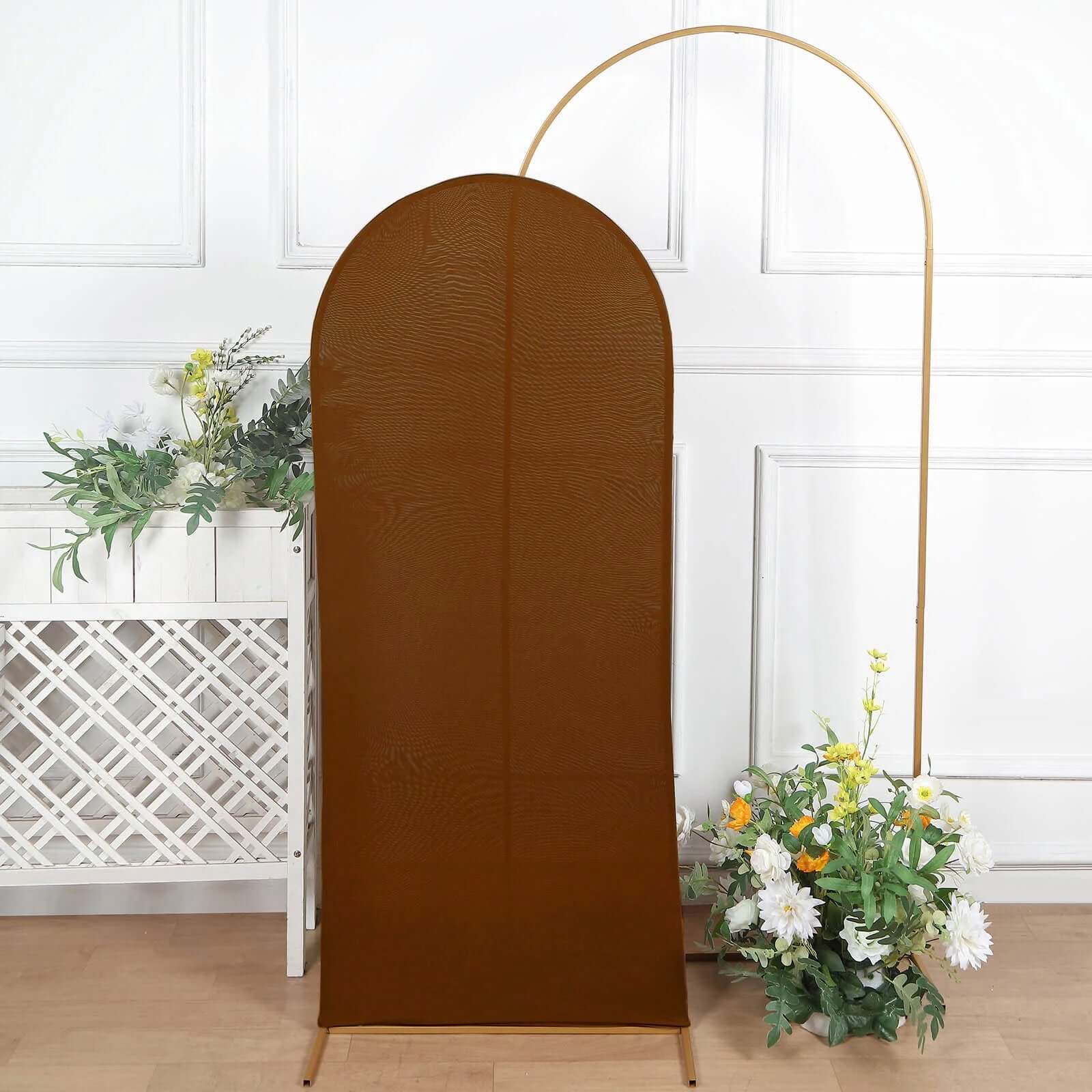Cinnamon Brown Spandex Fitted Wedding Arch Cover For Round Top Chiara Backdrop Stand 5ft - Image 8