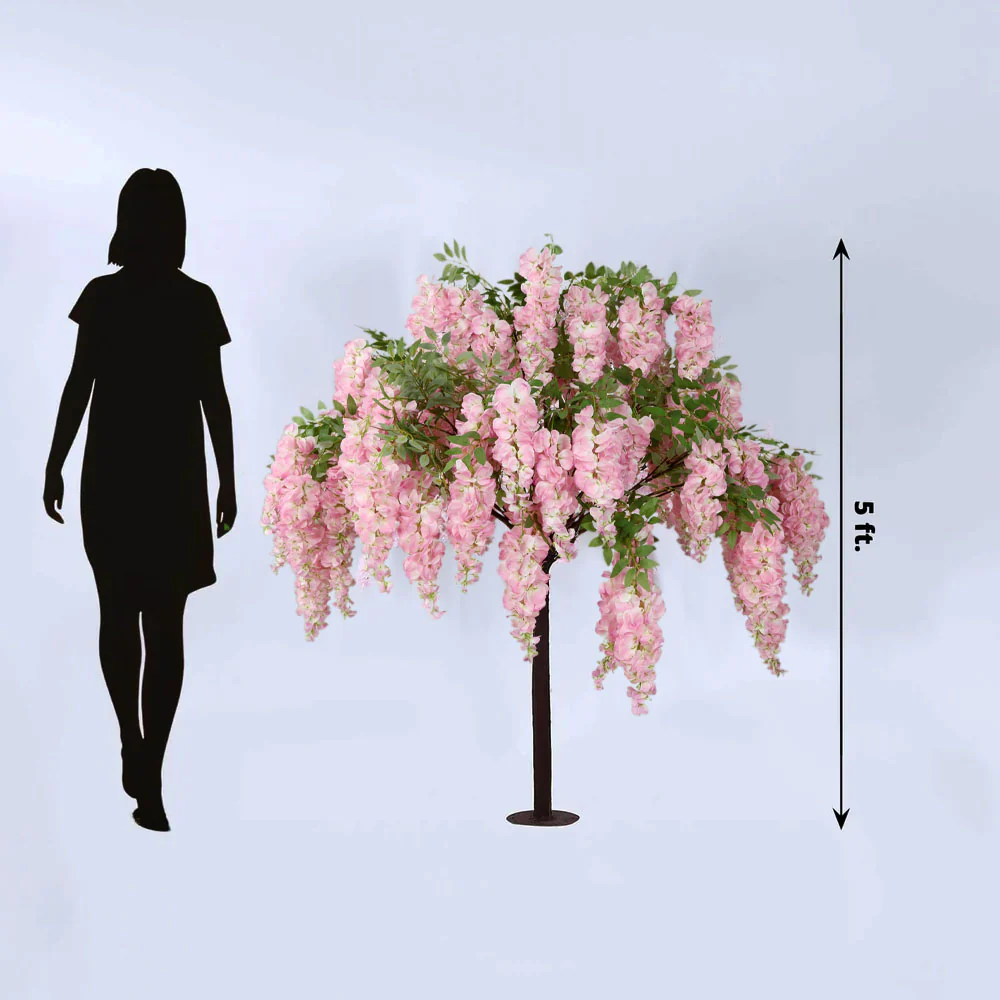 5ft Freestanding Blush Wisteria Tree – Romantic Faux Flower Decor for Aisles & Photo Backdrops - Image 2